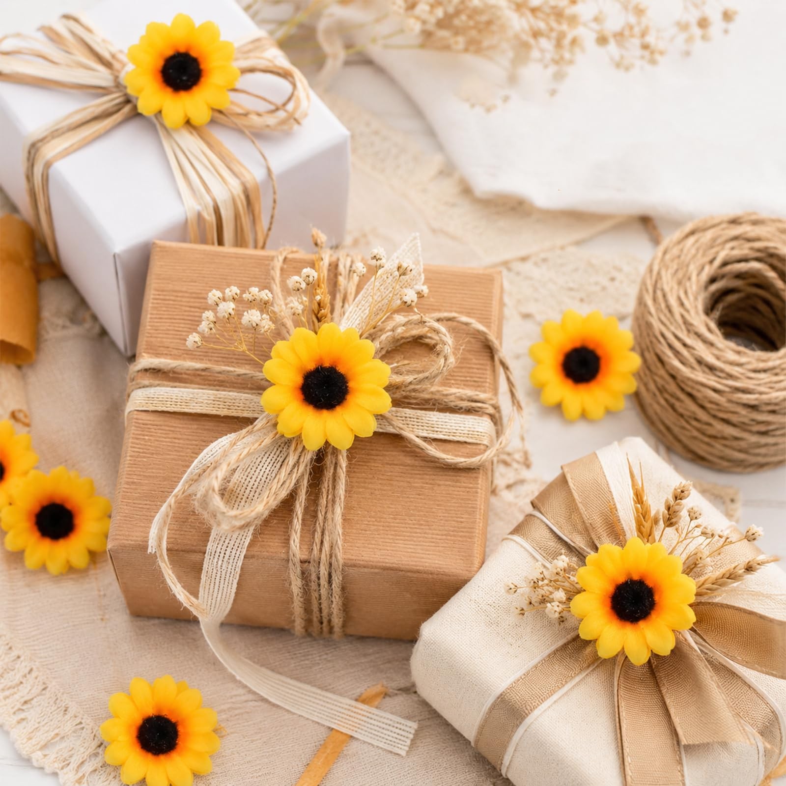 100PCS Mini Fake Sunflower, Sunflower Artificial Flower Heads, 1.8In