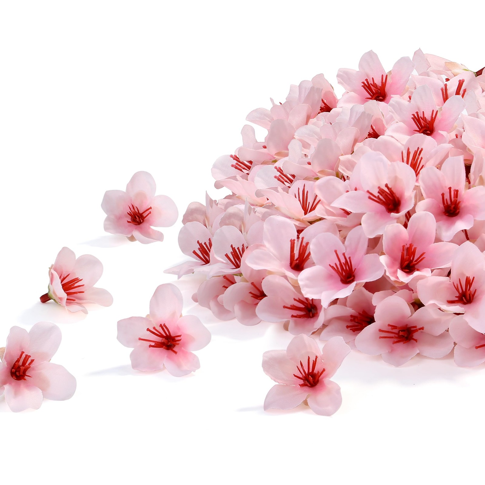 100 PCS Mini Pink Cherry Blossom Heads Artificial Small Fake Flowers 1.6″