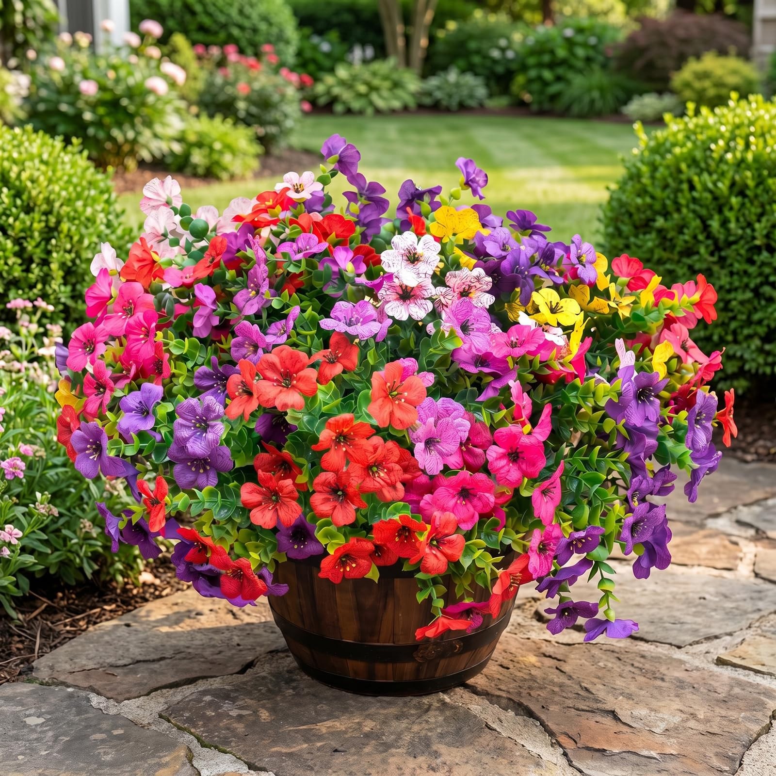 Artificial Violet Flowers Outdoor UV Resistant, 16-Stem Multi Pack Faux Purpl…
