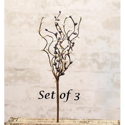 NEW PRIMITIVE Pip Berry Picks Stems GRAY CREAM WHITE 3PCS Crafts FARMHOUSE 12″