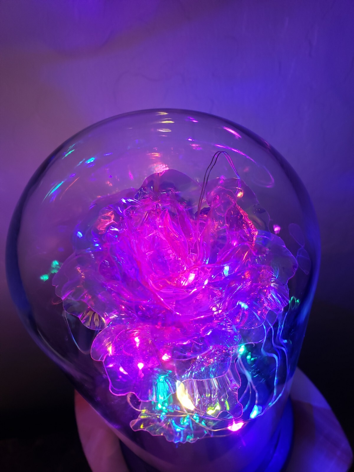 LED Galaxy Pink Rose in Glass Dome Light Up with gift box included romantic gift