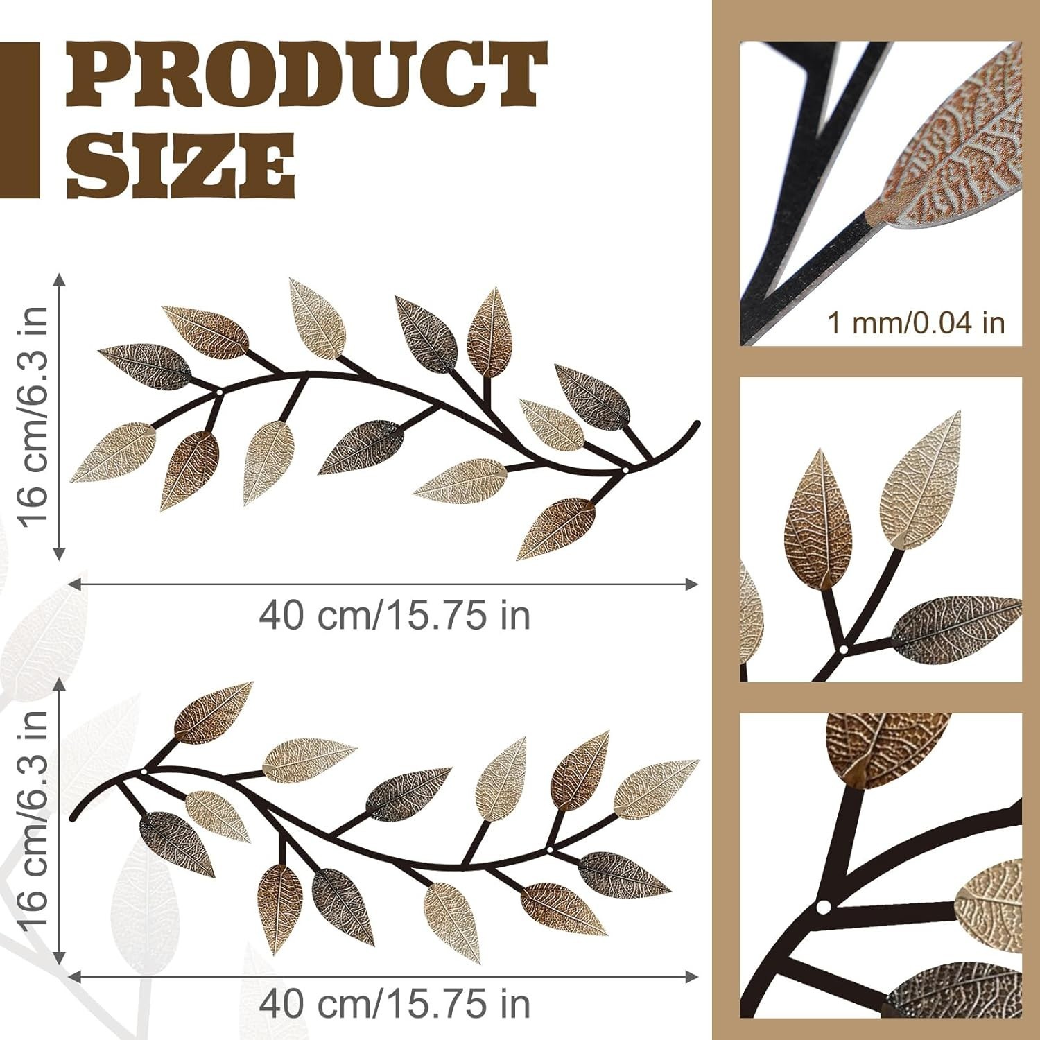 2 Pieces Metal Tree Leaf Wall Decor Vine Olive Branch Leaf Wall Art Living Ro…
