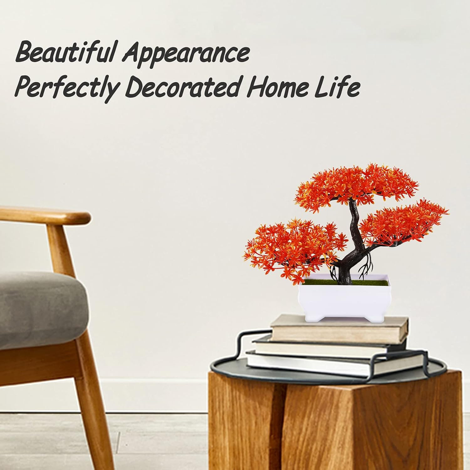 Mini Artificial Bonsai Tree Plants with Plastic Cement Pots for Home Office Déco
