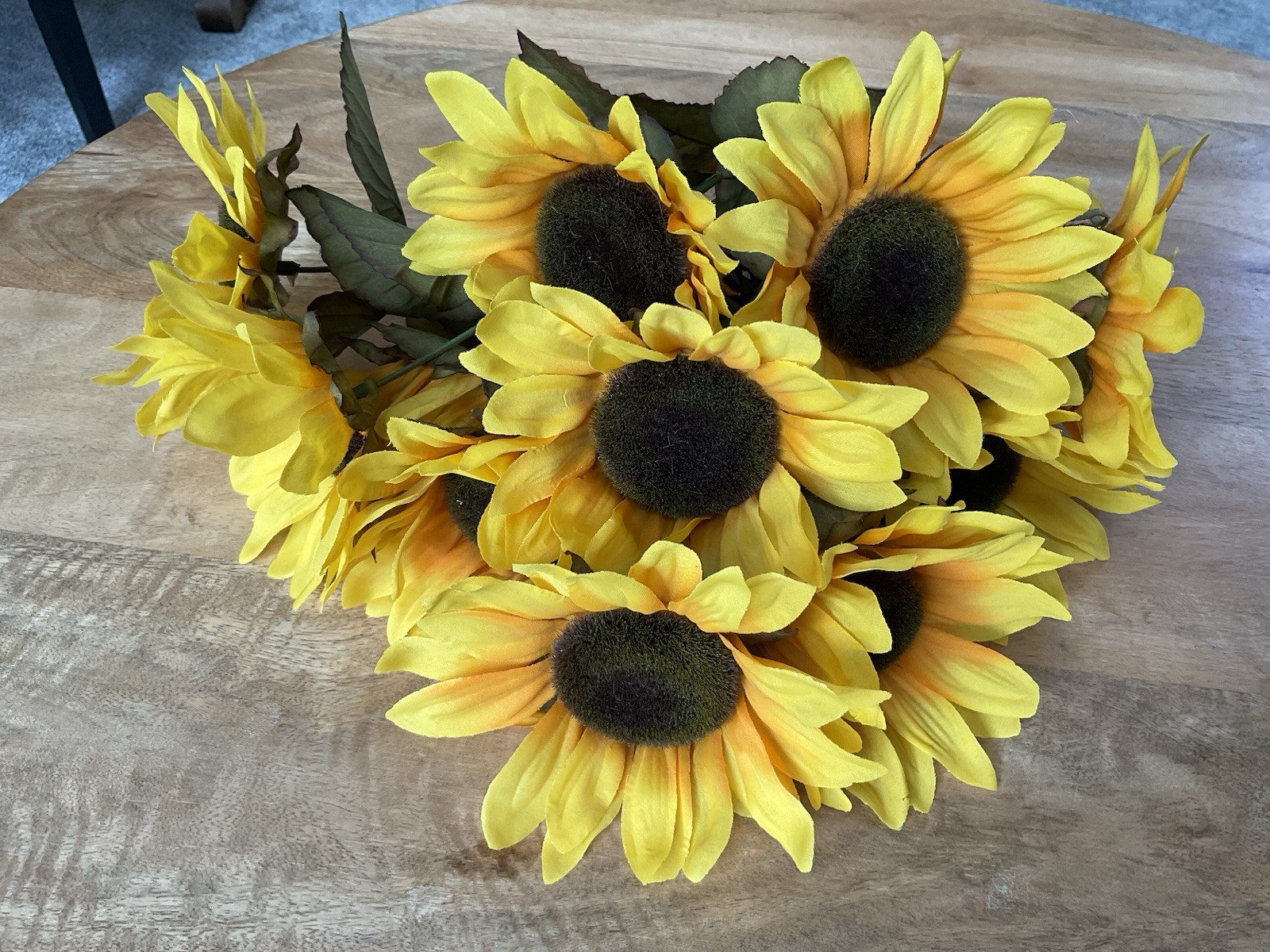 Artificial Sunflower Bouquet w/Leaves ~ 16” Long ~ Fall Decor