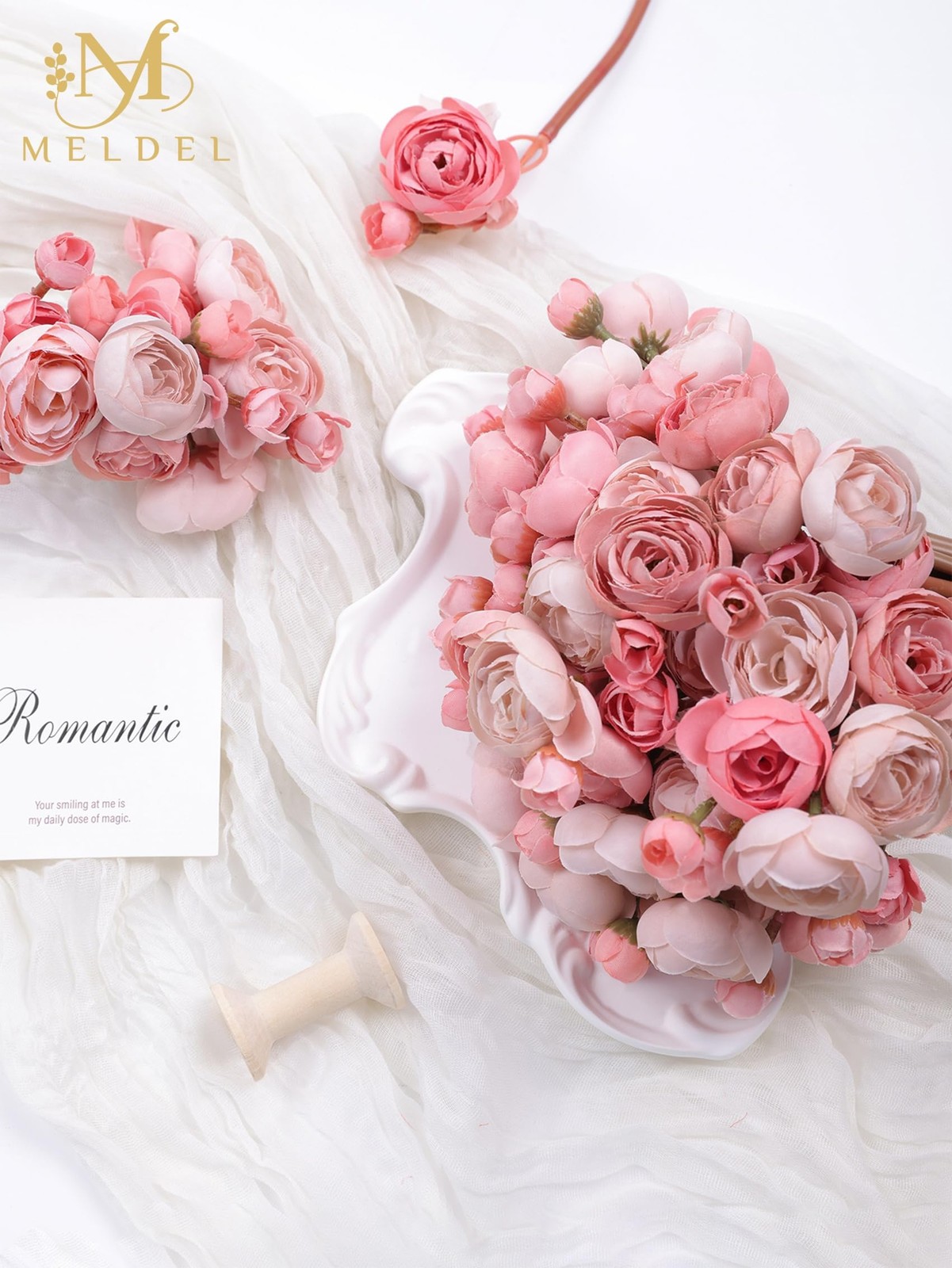 32 PCS Dusty Rose Faux Silk Mini Ranunculus Artificial Peony Flowers Bouquet