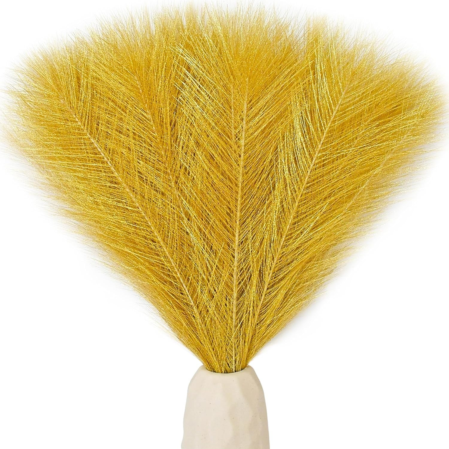 Gold Silk Pampas Grass Bouquet – 20 Fluffy Stems, 17.7in for Elegant Home Decor