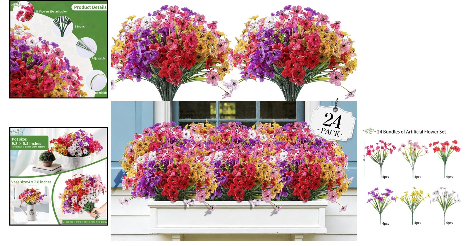 Durable Waterproof Faux Flowers Set – 24 Bundles for Chic Garden and Party Decor