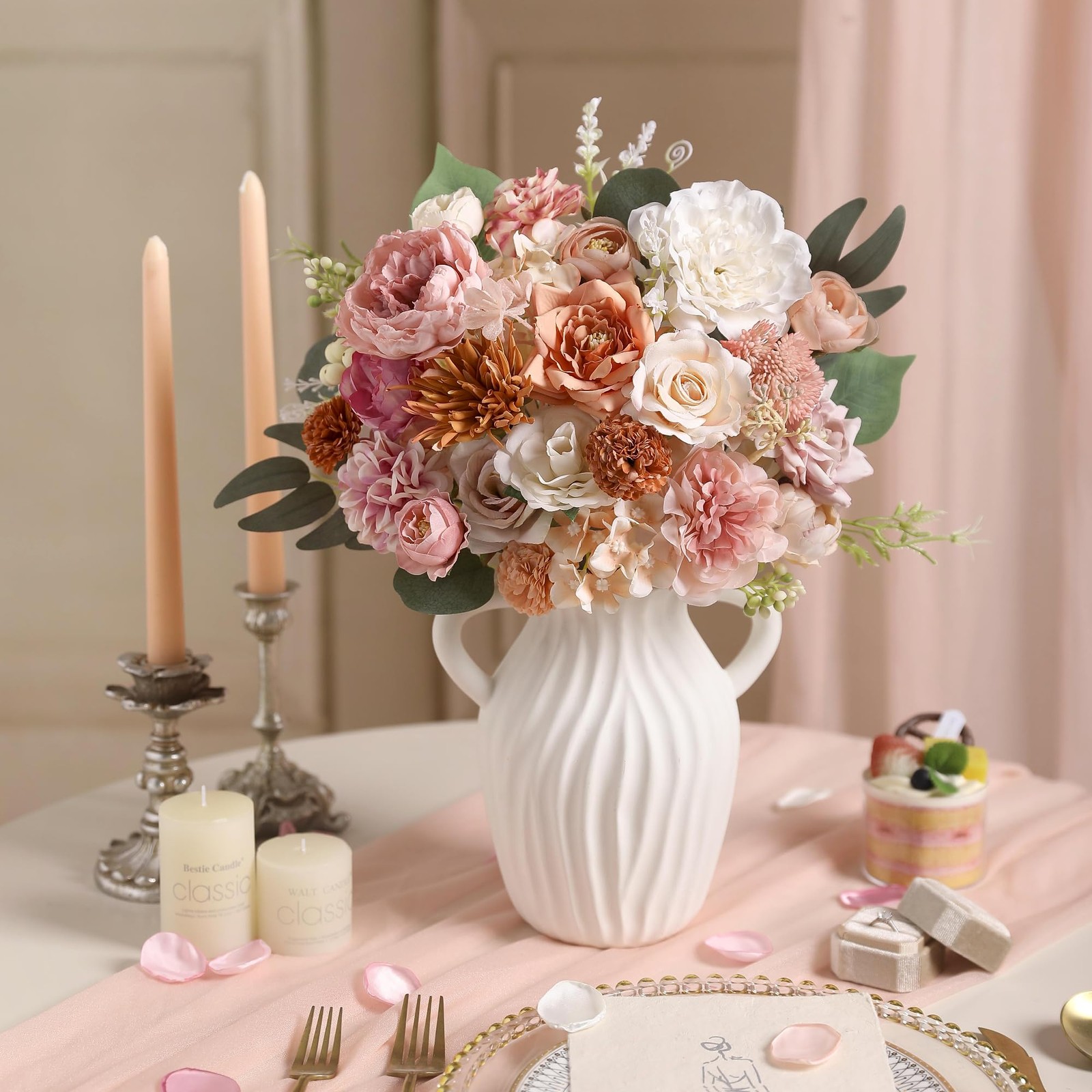 Artificial Flowers Combo Set Fake Flower Leaf with Stems for DIY Wedding Bouq…