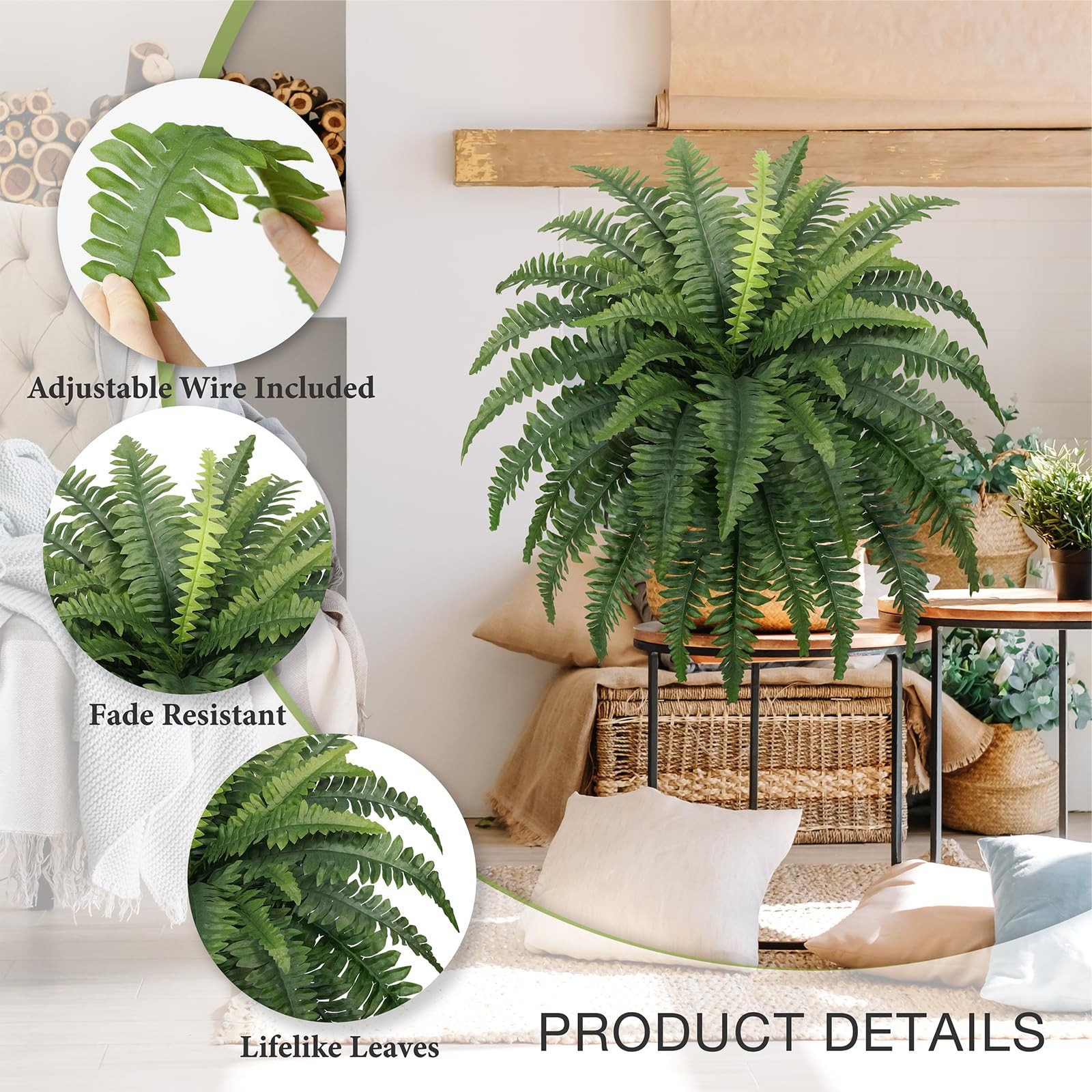 FOREST PRINCE 35″ Ferns Artificial Bush Plants Large, 2 Artificial Boston Fer…