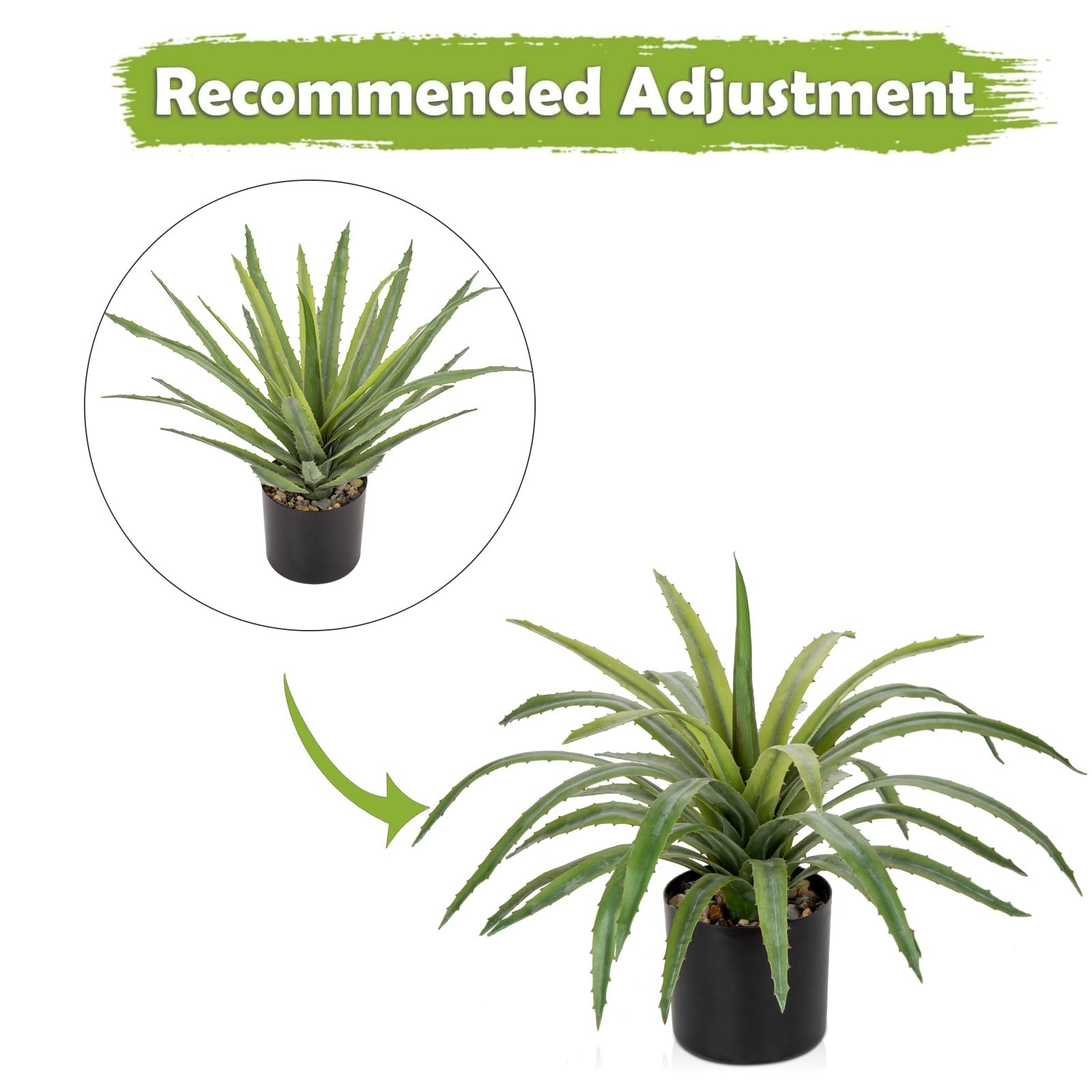 Green Agave Plant Artificial 17 Inch Fake Potted Large Succulent Home Decor