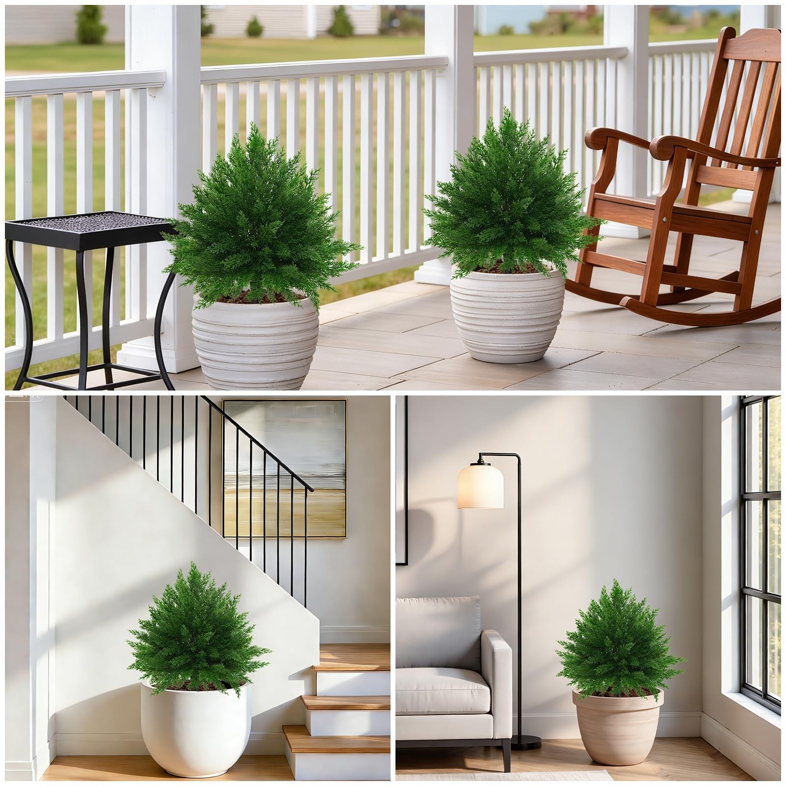 Artificial CedarTopiary Bushes for Outdoors with Spike, Set of 2 Cypress Topi…