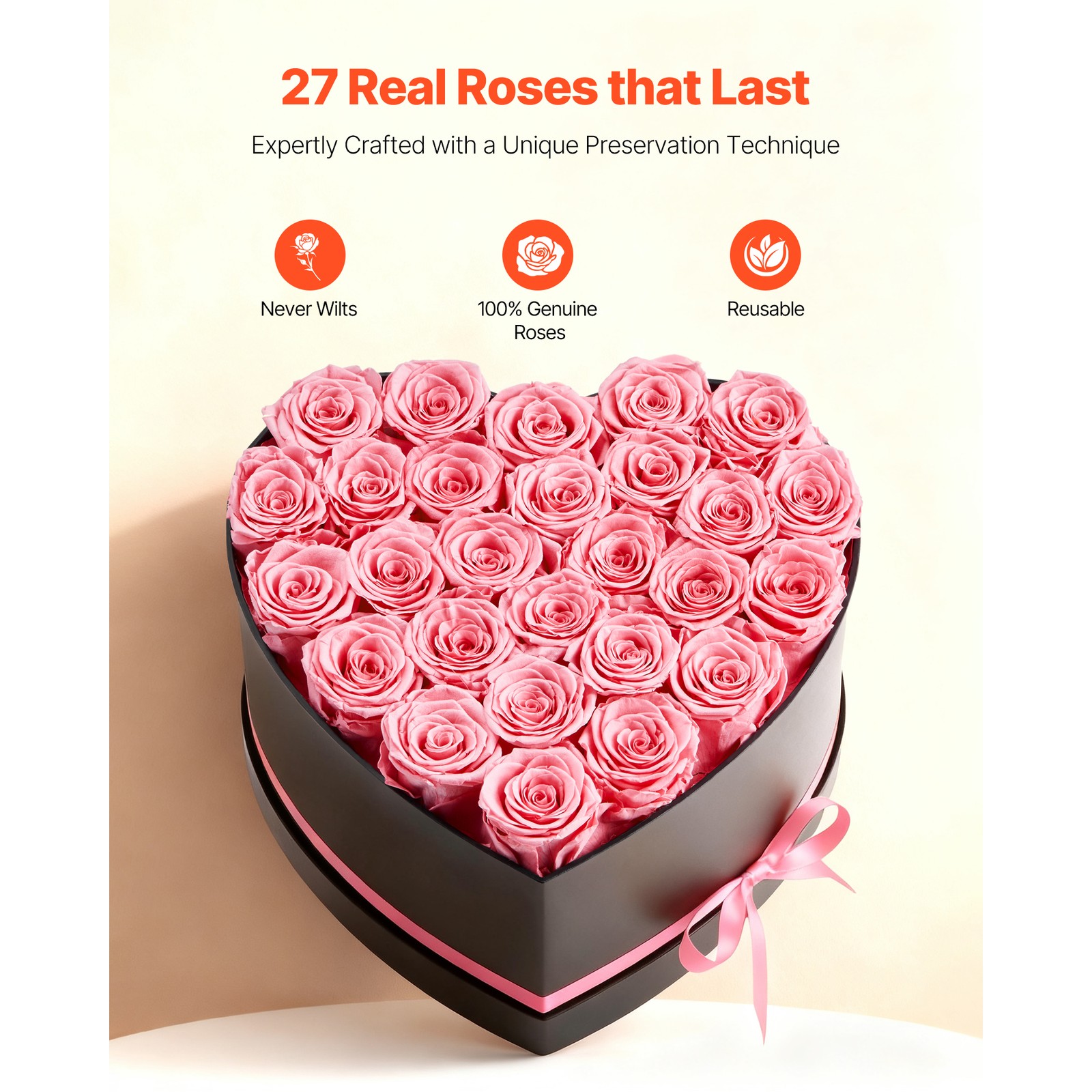 Uimoso 27 Preserved Roses in Heart-Shaped Box – Eternal Pink Floral Arrangement