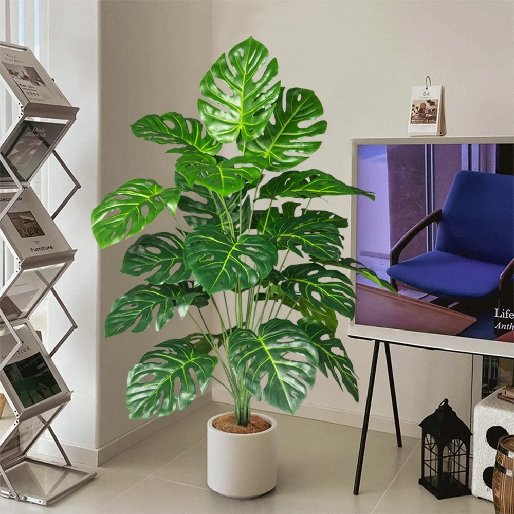70-100cm Artificial Monstera Tree Fake Palm Plants Plastic Turtle Leafs Tropical