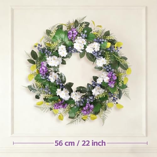 24 Inch Spring Wreath for Front Door – Artificial Blueberry Bunch Wreath with