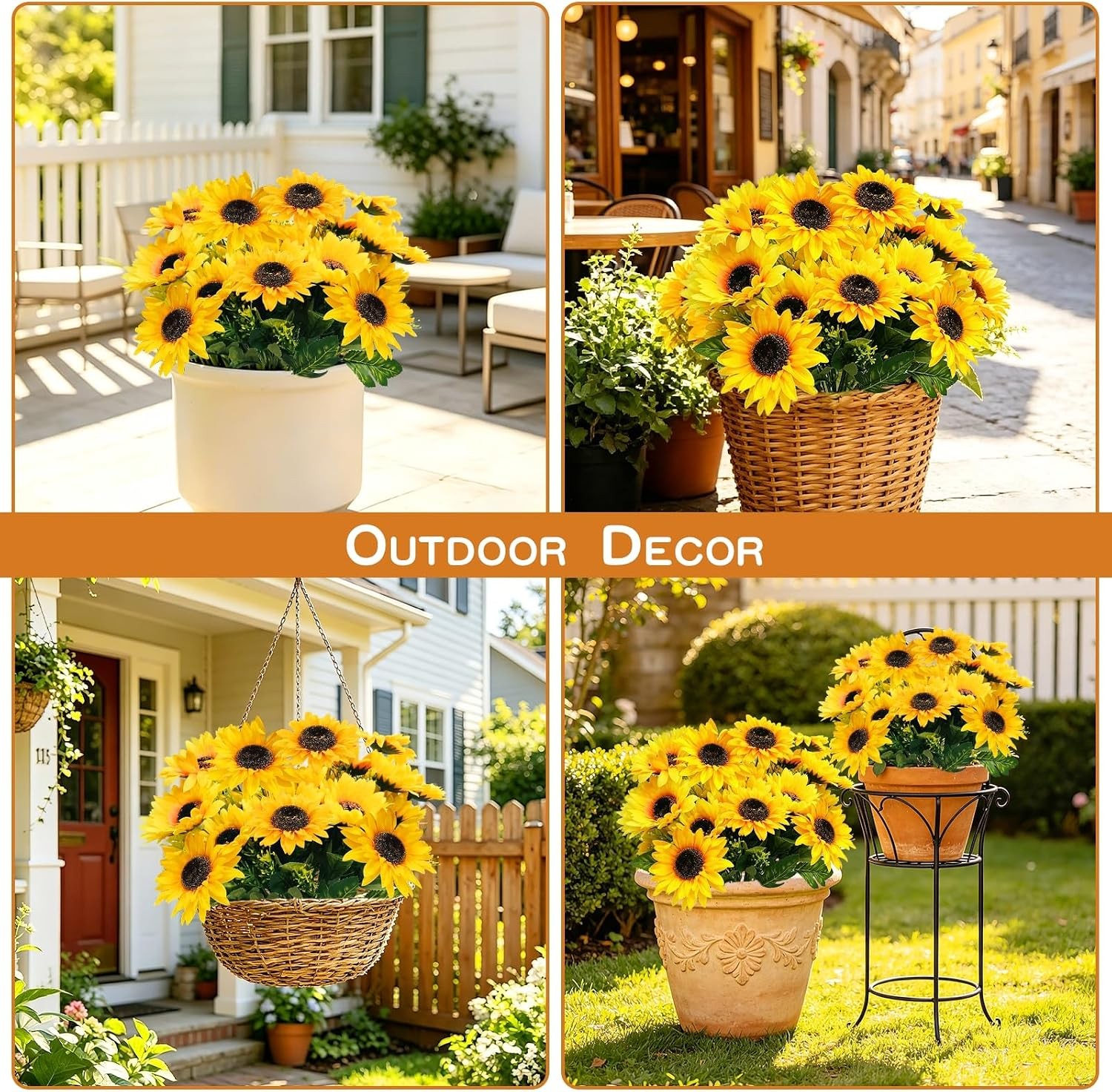 28Pcs Sunflowers Artificial Flowers for Outdoors Summer Decor, 4 Pack Fake