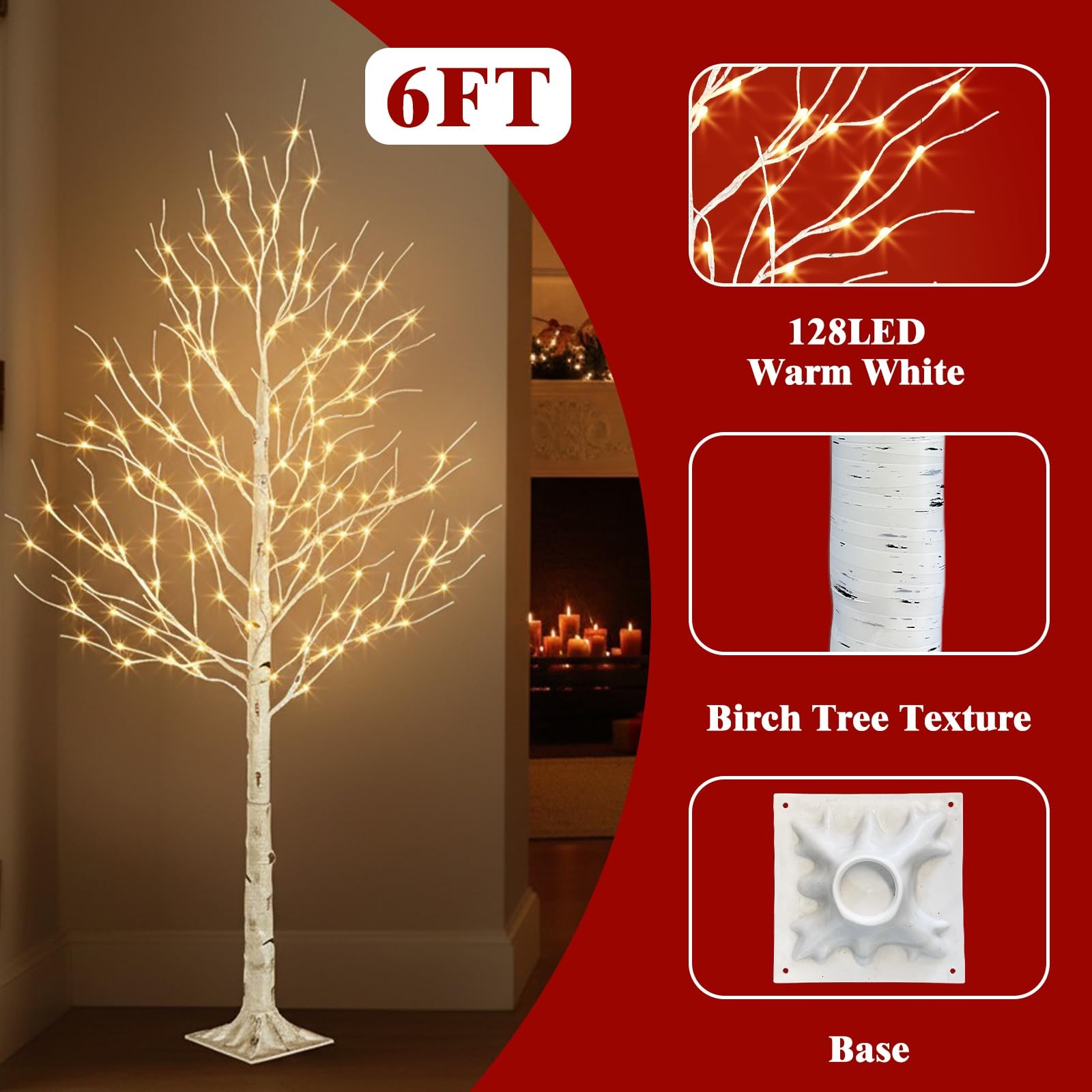 Lighted Birch Tree, 6ft White Christmas Trees with Timer & Dimmer Prelit Arti…