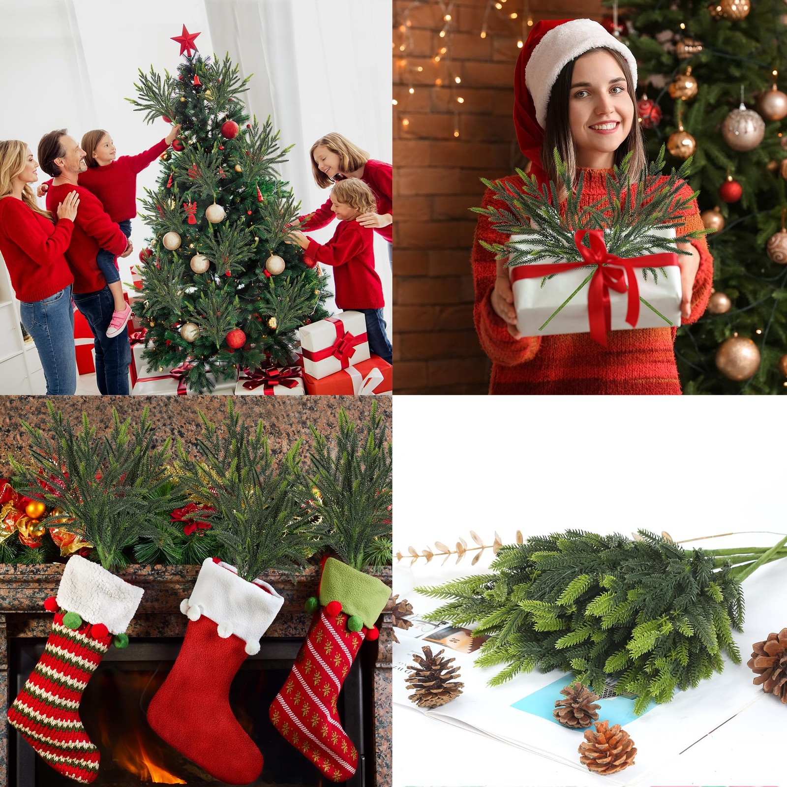 12 Pcs Christmas Norfolk Pine Branches 17’’ Real Touch Artificial Christmas B…