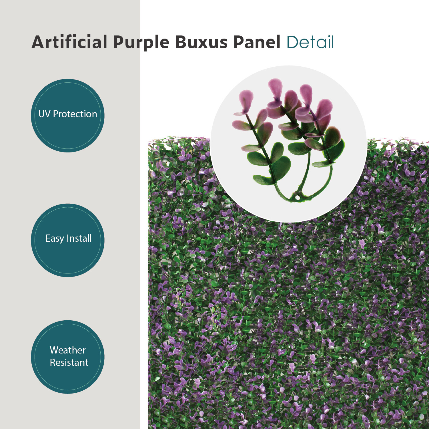 20″ Artificial Lavender Buxus Mat Faux Fence Panel Wall Decor Ficus Grass Hedge