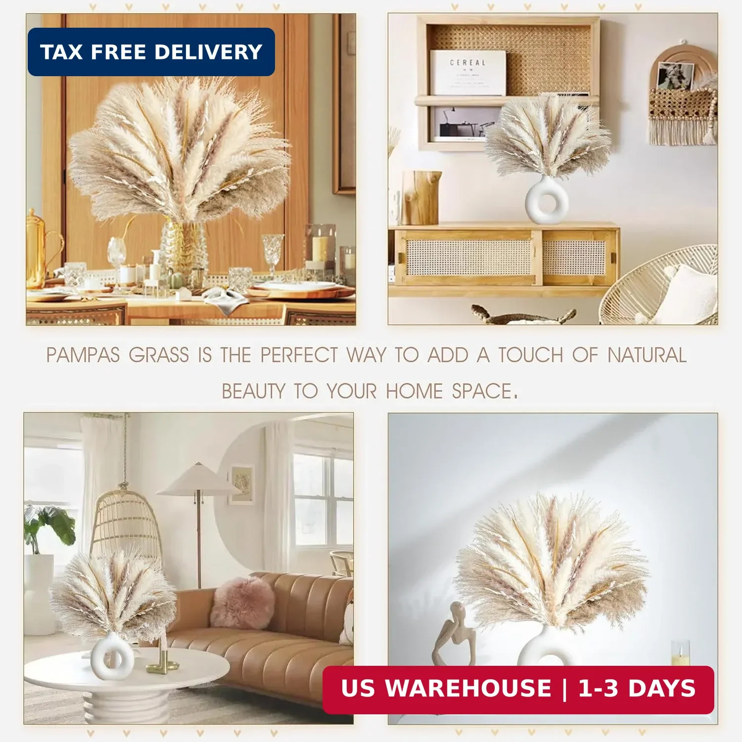 70PCS Natural Dried Pampas Grass Boho Home Decor Bouquet Phragmites Dried Flower