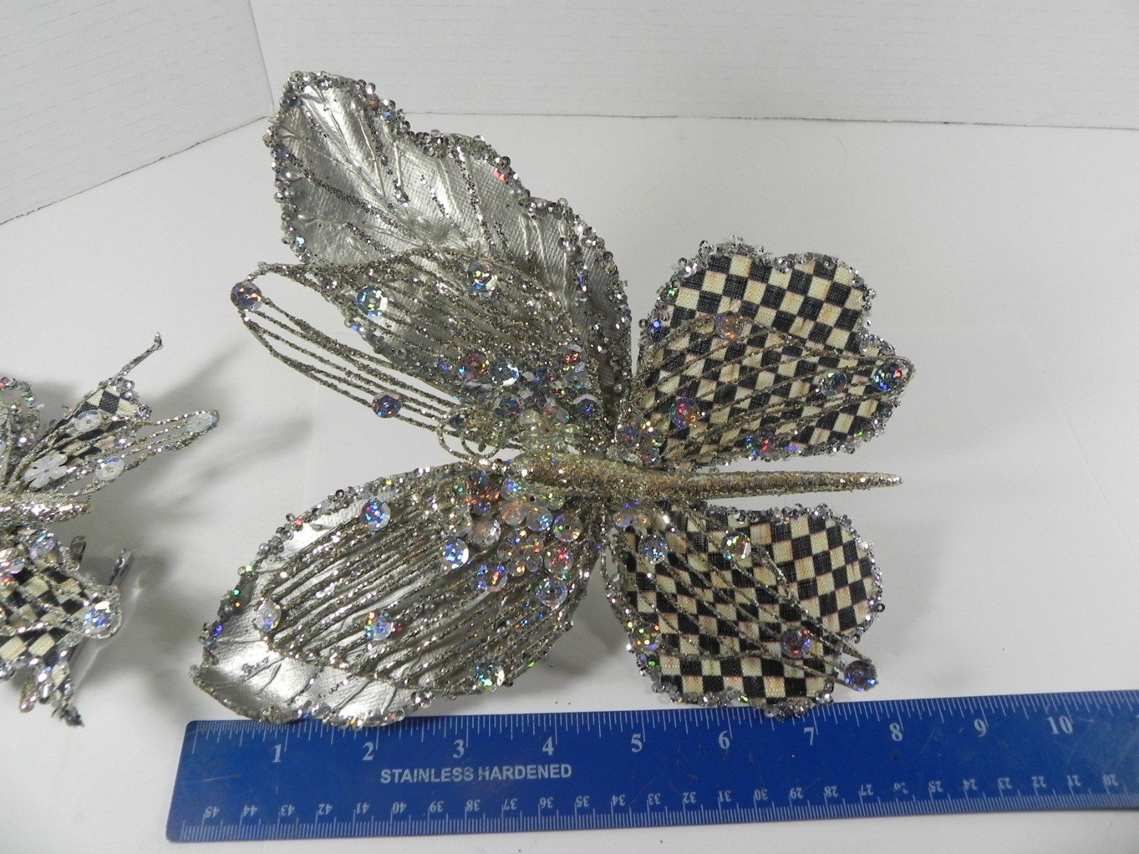 Mackenzie Childs 5″ / 8″ Silver Butterfly Clip On Set of 2