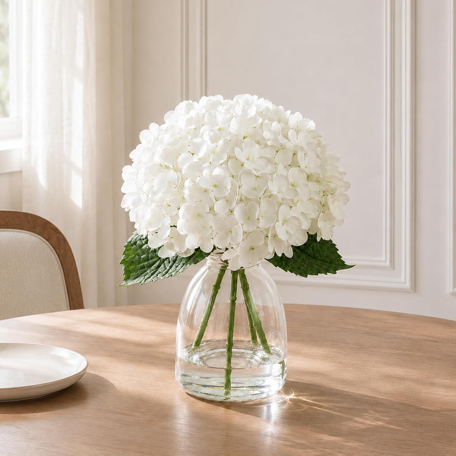 Hydrangea Artificial Flowers in Vase Fake Flowers for Home Decor | White Real To