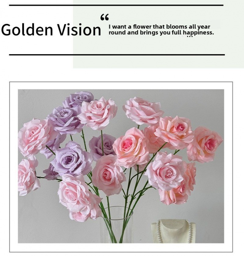6Pcs Silk Artificial Roses Faux Flowers Pink Blue Purple for Wedding Home Decor
