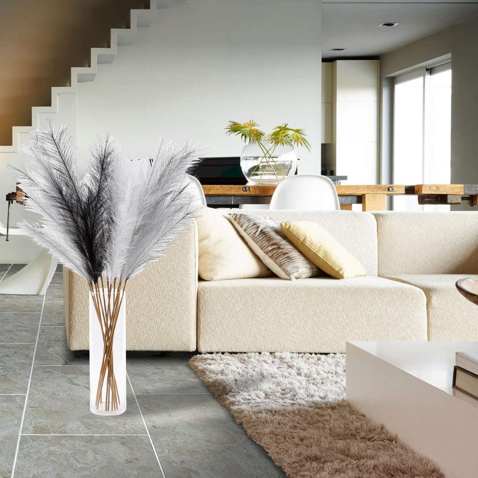 12 PCS Faux Pampas Grass 38 Inch Tall Black White Gray Artificial Plants
