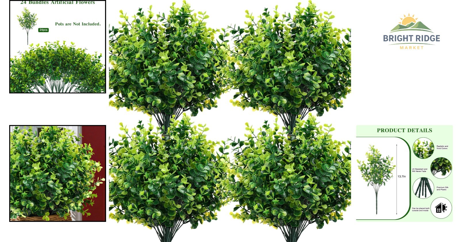 High-Quality UV Resistant Boxwood Stems, 24pcs for Vibrant Indoor Outdoor Decor
