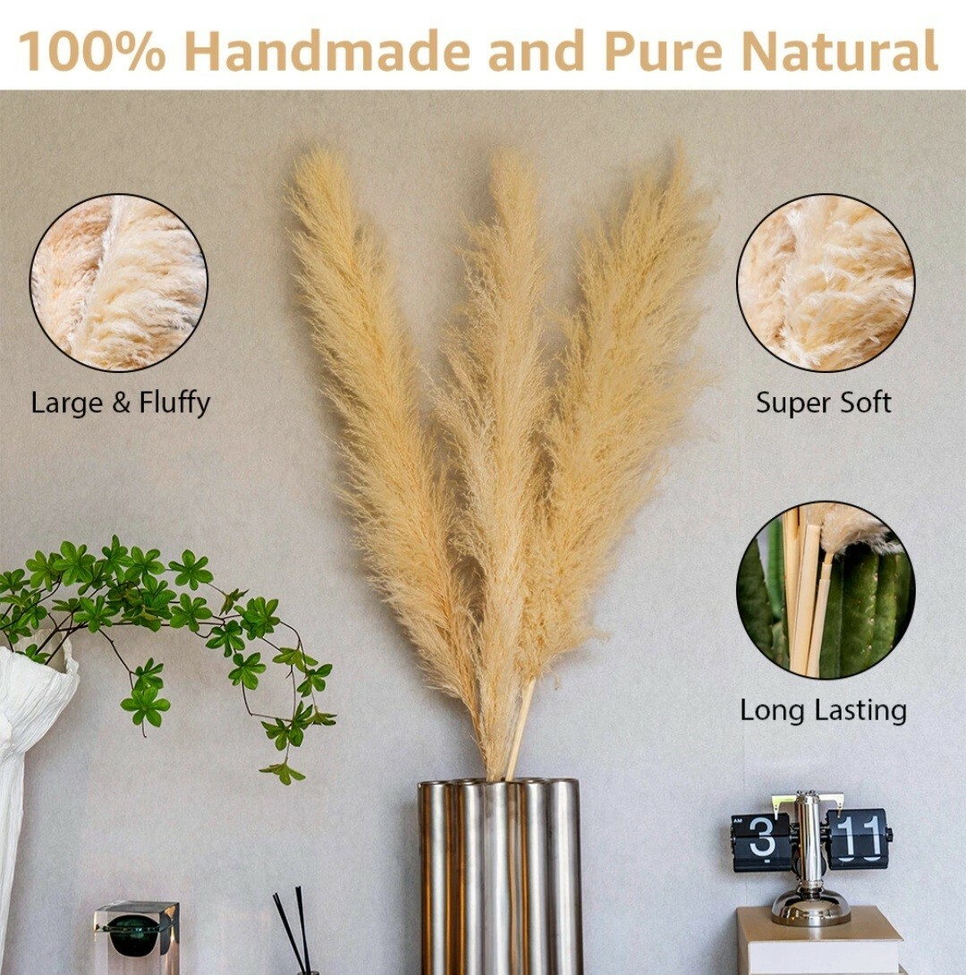 4″ – 24 Pieces Faux Pampas Grass Large Tall Fluffy Artificial Fake Flower.
