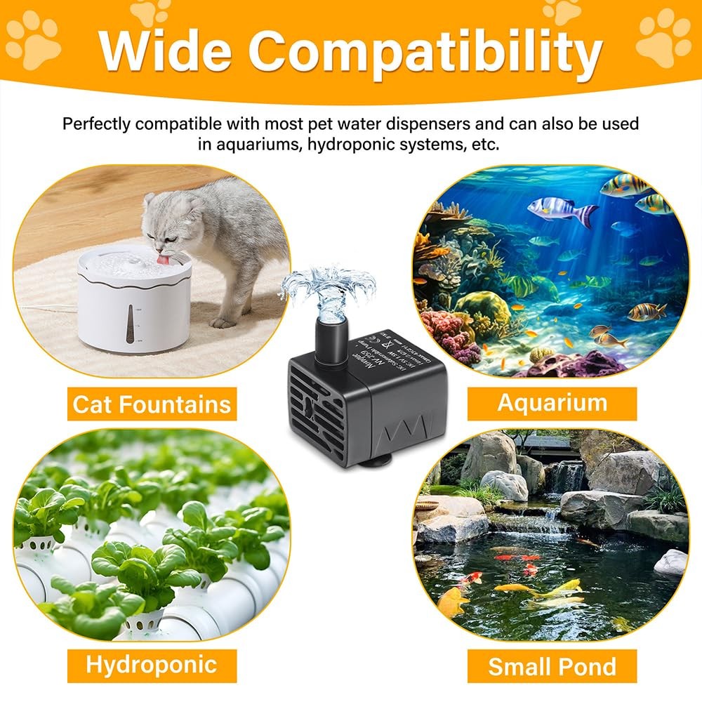 Novique Ultra-Quiet Replacement Pump for Cat Water Fountains Black(USB Cable）
