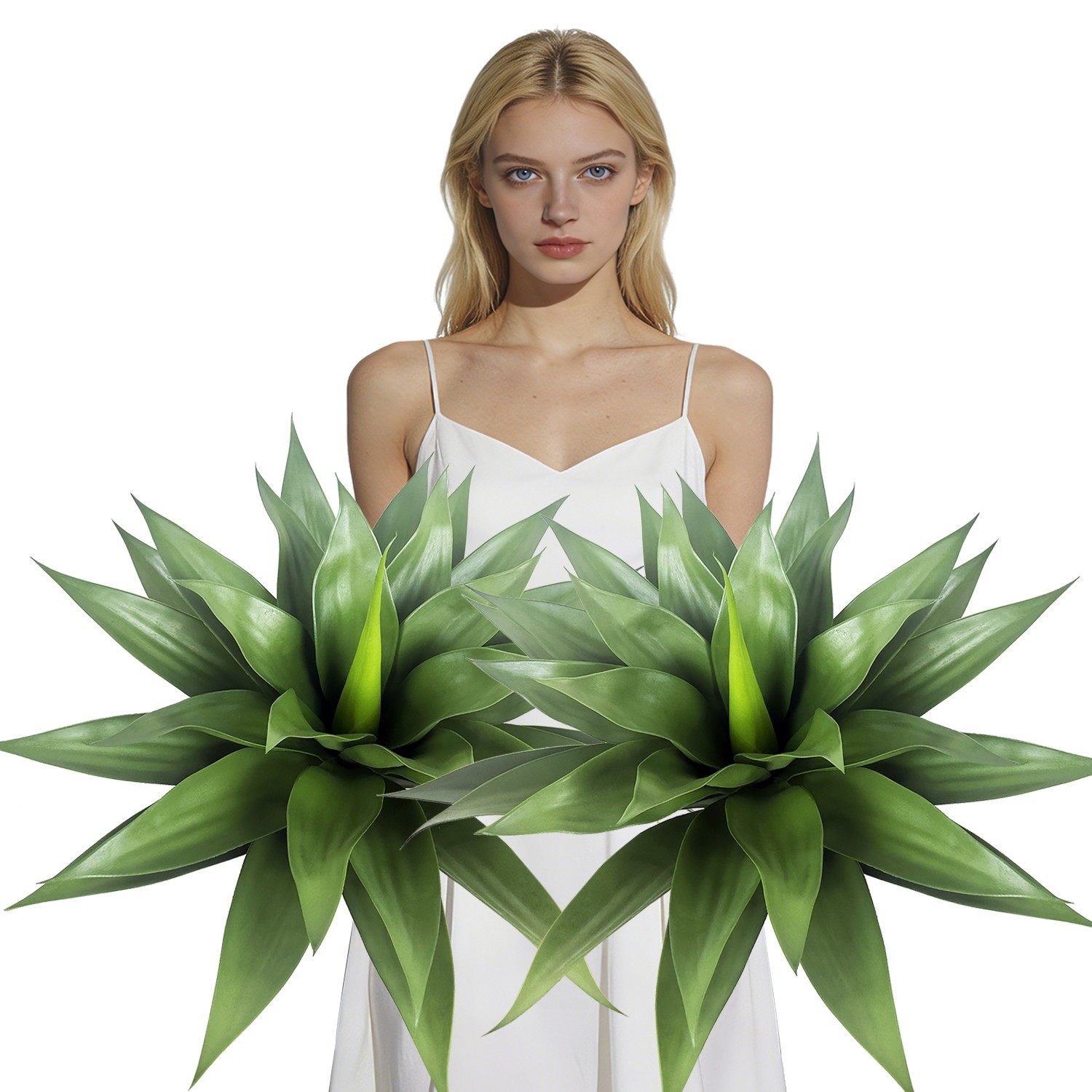 2Pcs Extra Large Agave Plant Stake, Green Grey Pink Faux Succulent for Garden La