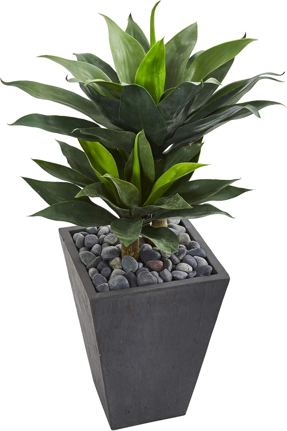 37″ Double Agave Succulent in Slate Planter – Lifelike Artificial Plant Decor