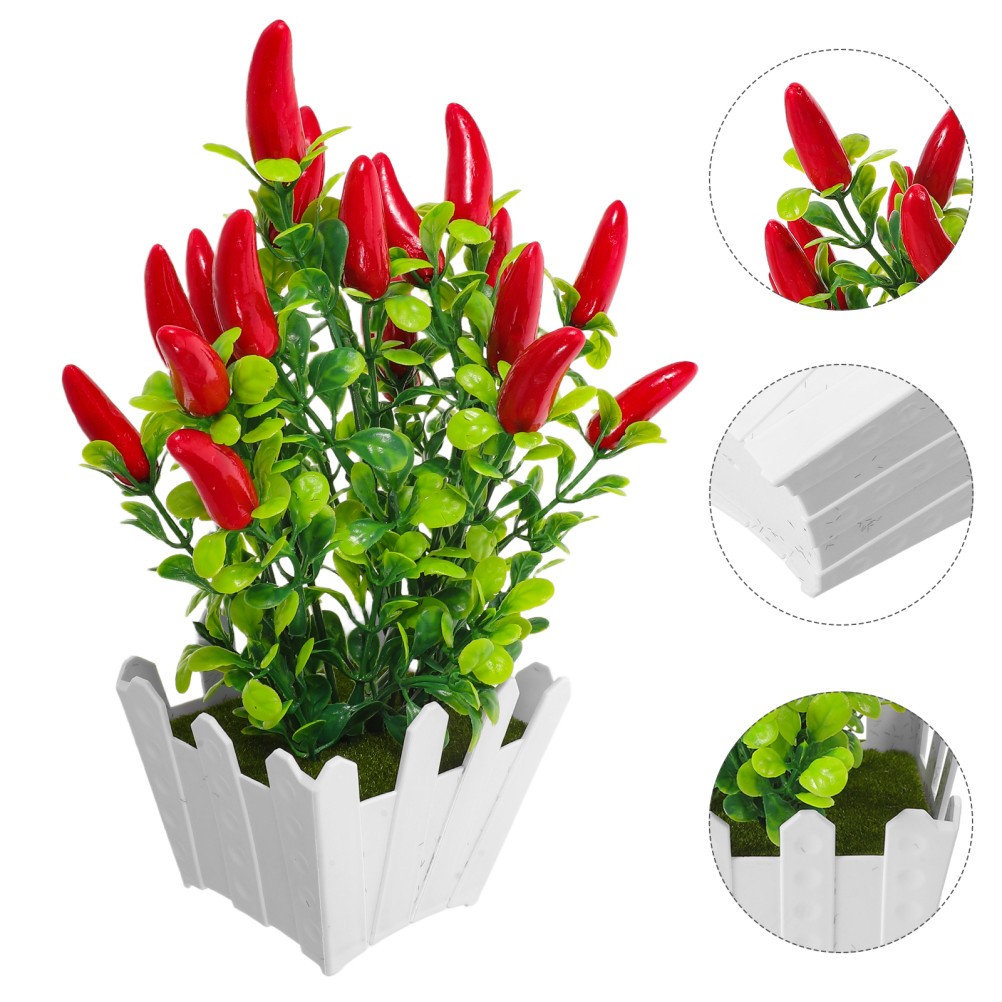 3Pcs Artificial Mini Red Pepper Bonsai Plants Reusable Plastic Indoor Decoration