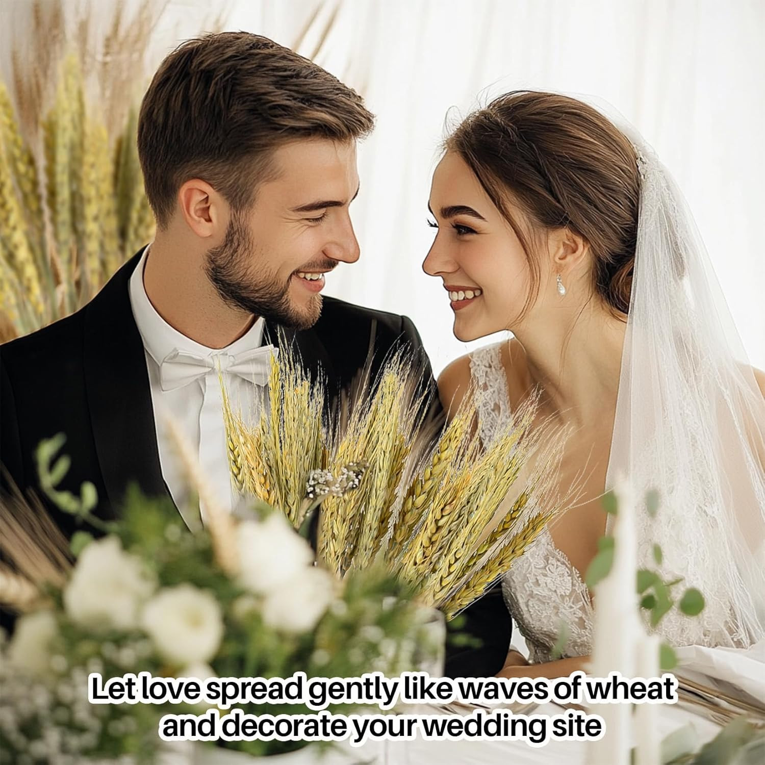 Dried Flowers for Vase – 50 Stems Natural Cyan Wheat Straw Grass 13.3 Inches Gra