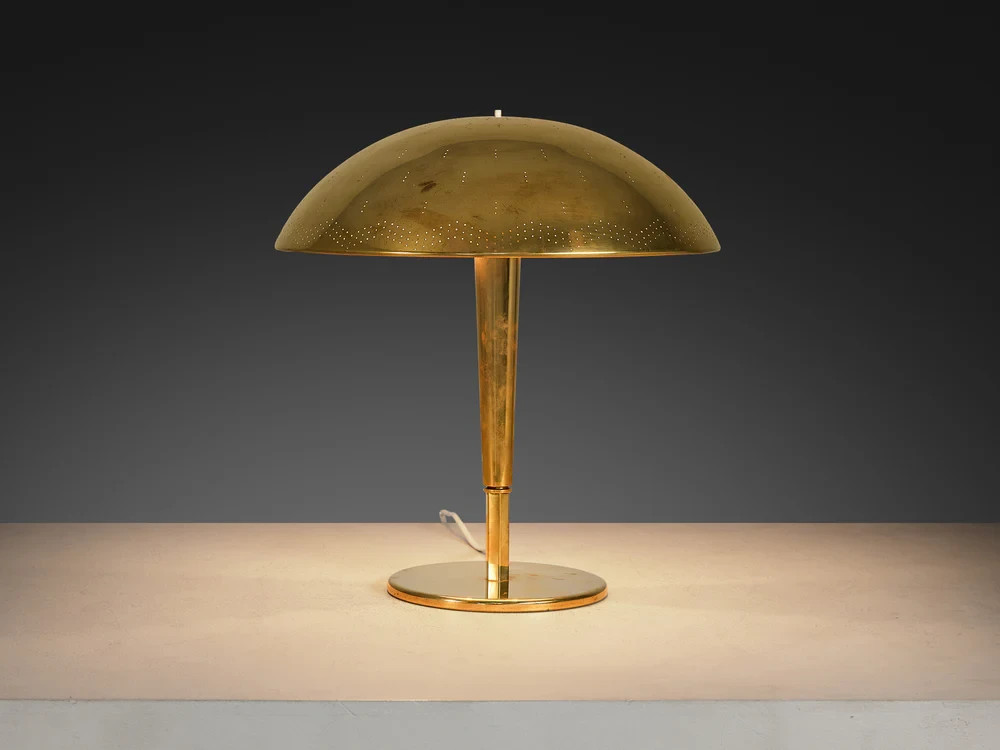 Brass Table Lamp – Mid Century Modern Perforated Dome Shade – Rare Colle