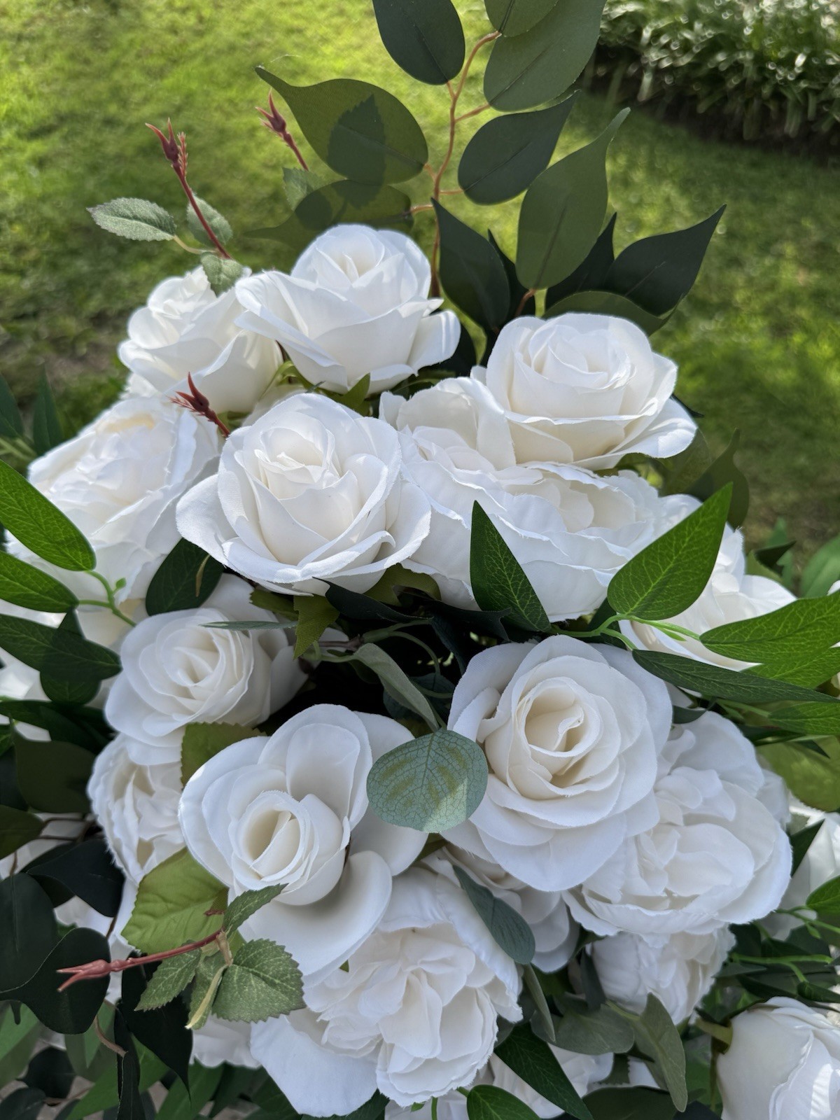 Faux Ivory Rose & Italian Ruscus Floral Arrangement x 2 Home Wedding Event Decor