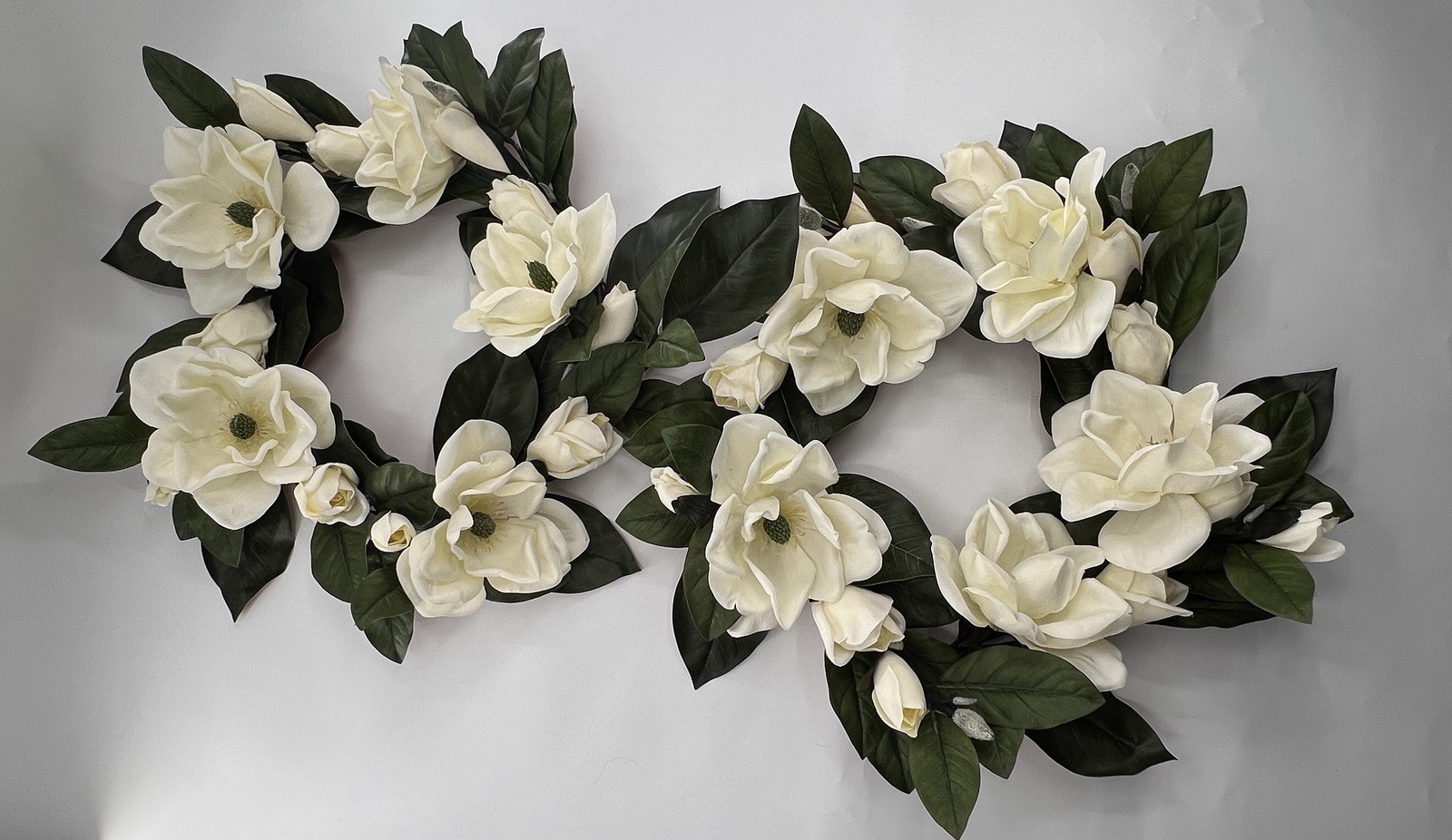 2 Magnolia Flower Wreaths 15” Artificial Hang On Door Decor Spring All Year