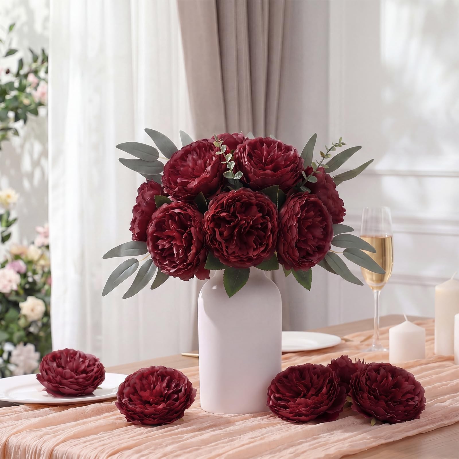 50 PCS 4.7 Inch Artificial Burgundy Peony Rose Heads Fake Flower Decor