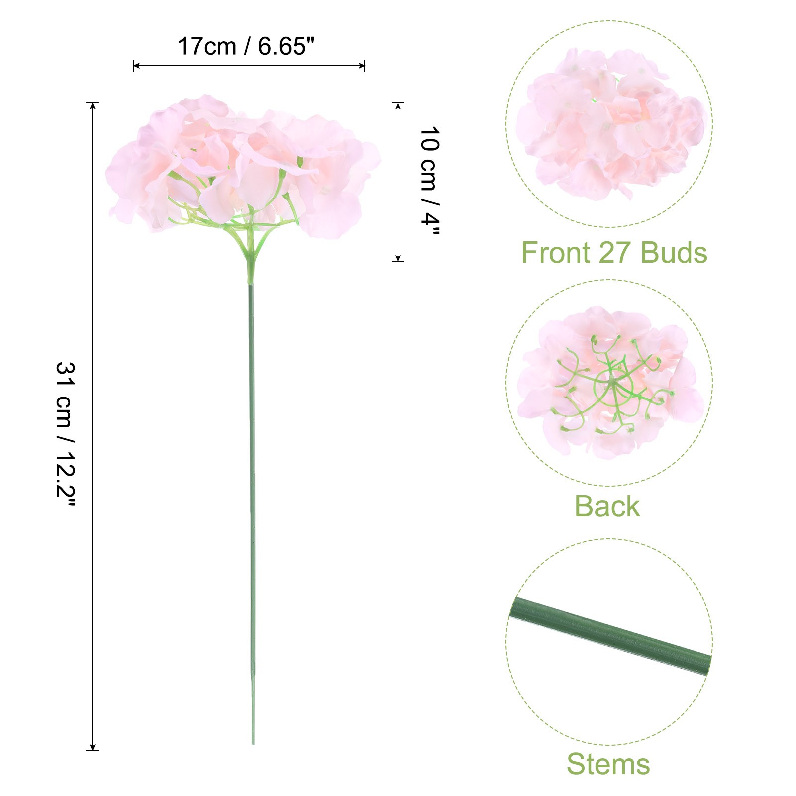 30Pcs Hydrangea Artificial Flowers Fake Hydrangea Flowers Light Pink
