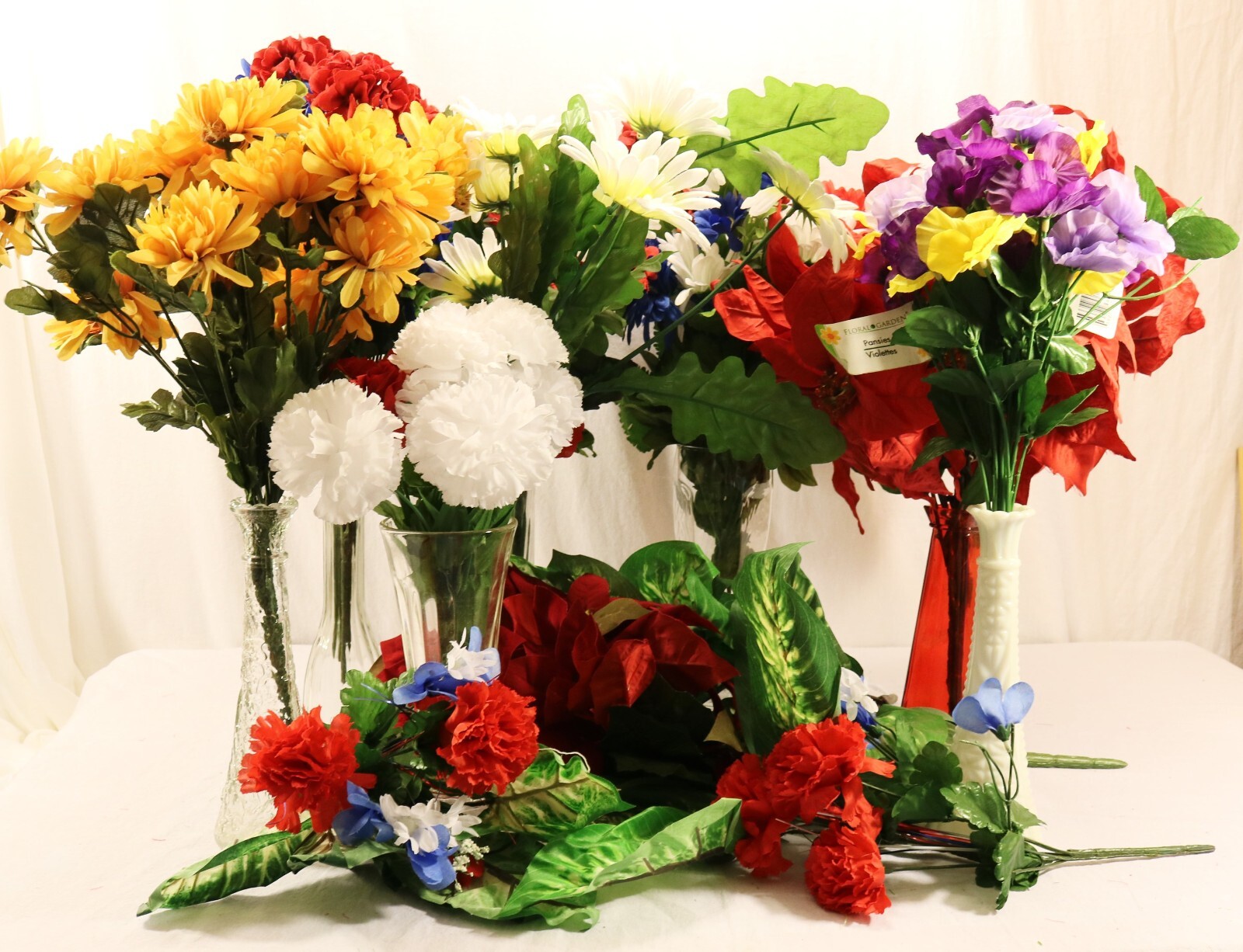 Artificial Flowers Large Lot Various Types & Colors + 6 Vases Read Description
