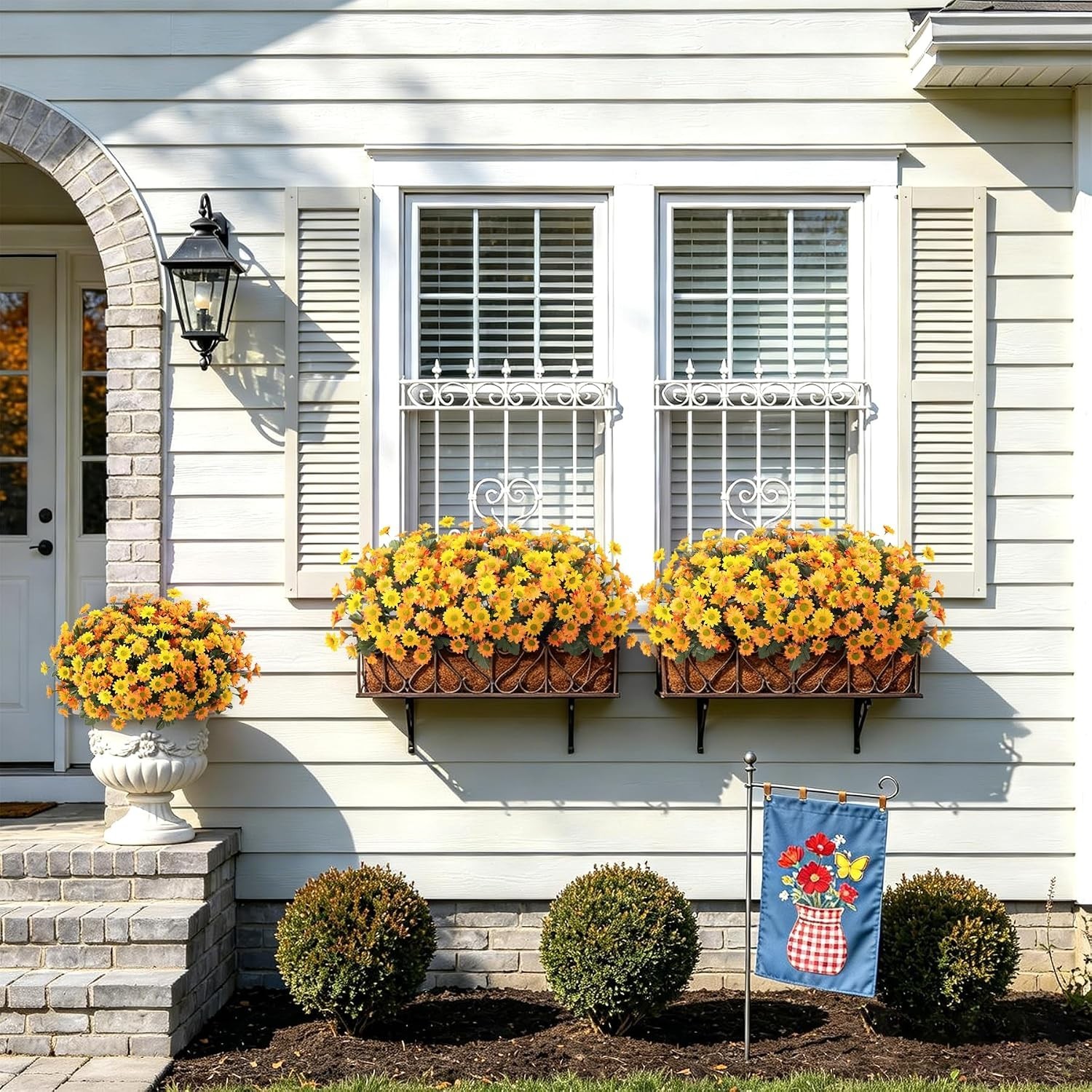12 Bundles of UV Resistant Fake Mums – Lifelike Outdoor Decor for All Seasons