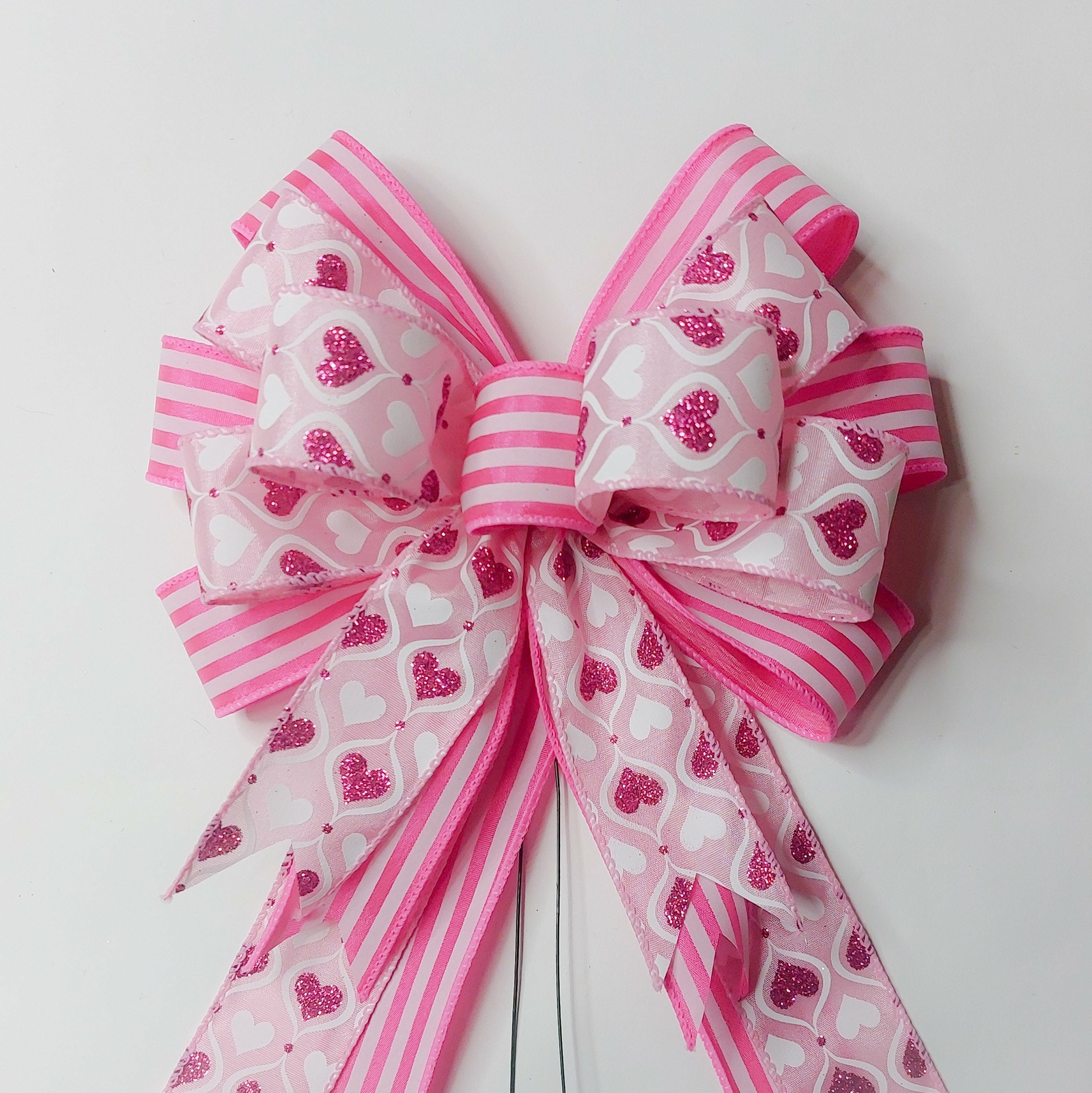 Valentine’s Day Bow, Pink Hourglass Hearts and Stripes