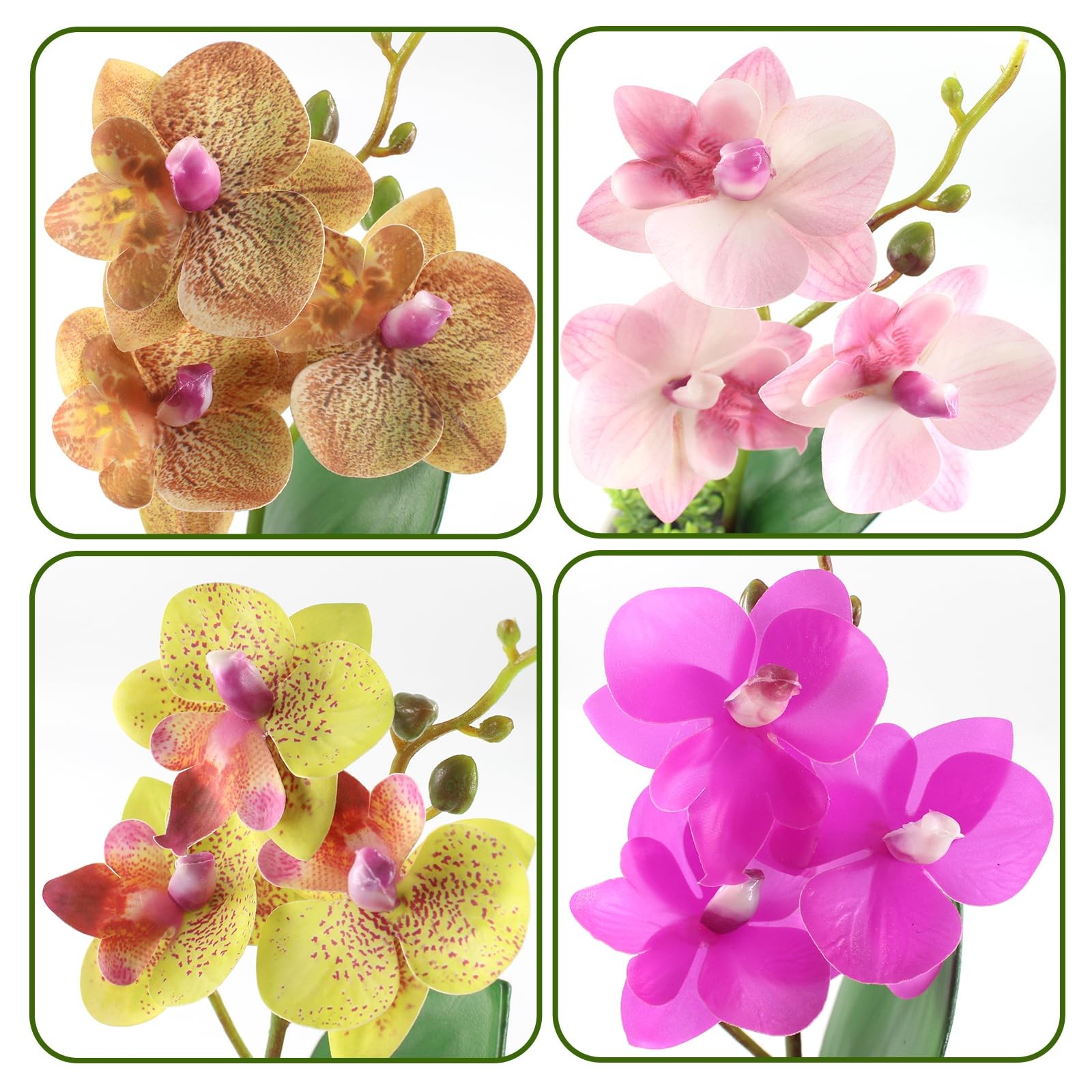 2Pcs Artificial Orchid Fake Flowers Faux Phalaenopsis Ceramic Vase Small Pott…