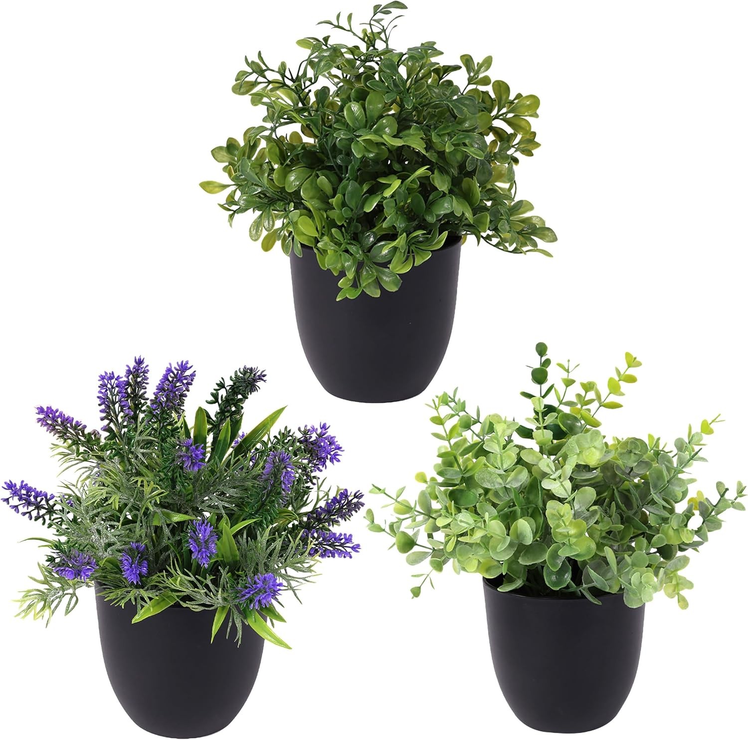 3 PACK 10″ H Artificial Plant Greenery Pot (9″ W Potted Greenery: Fake Faux Lave