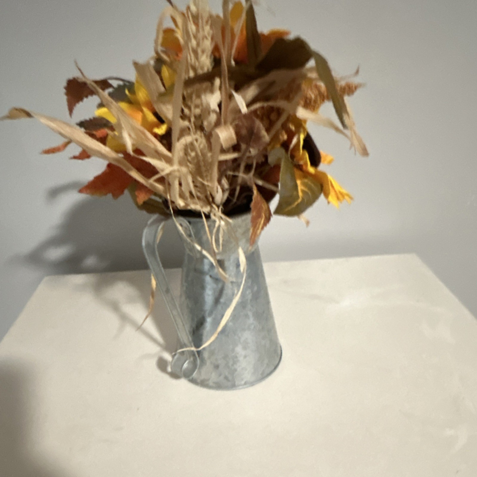 Artificial Sunflower Autumn Arrangement in Metal Vase, Yellow Orange Brown