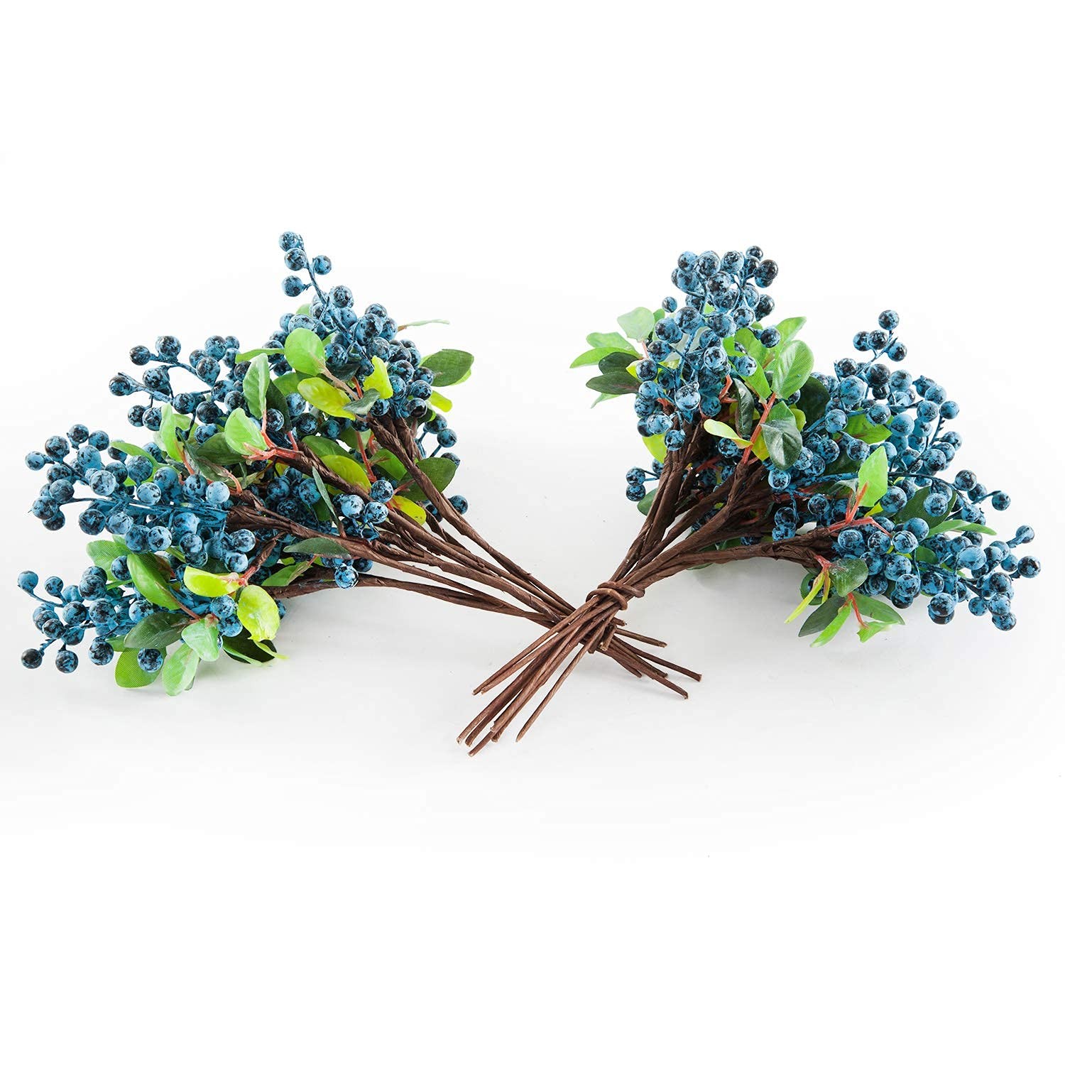 SHACOS Artificial Blue Berry Stems Pack of 20 Fake Blue Berries with Green Le…