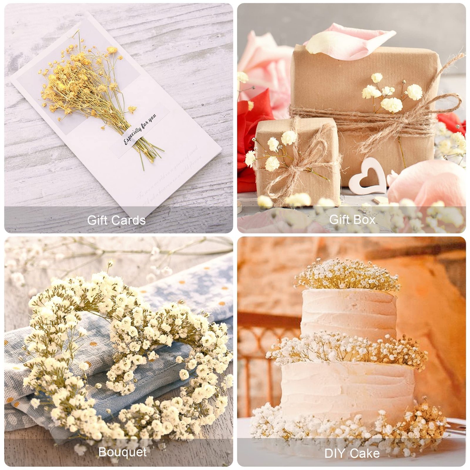3000+ Driedbabysbreathbouquet17.2 Inch Ivory White Dried Flowers Natural Gypsoph