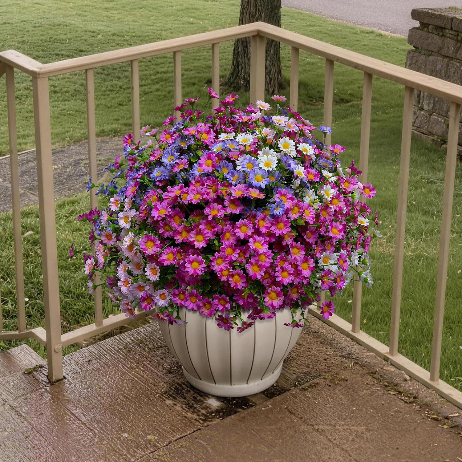 Vibrant Outdoor Faux Daisy Bundle – 20 Colorful Realistic Plants for Decor