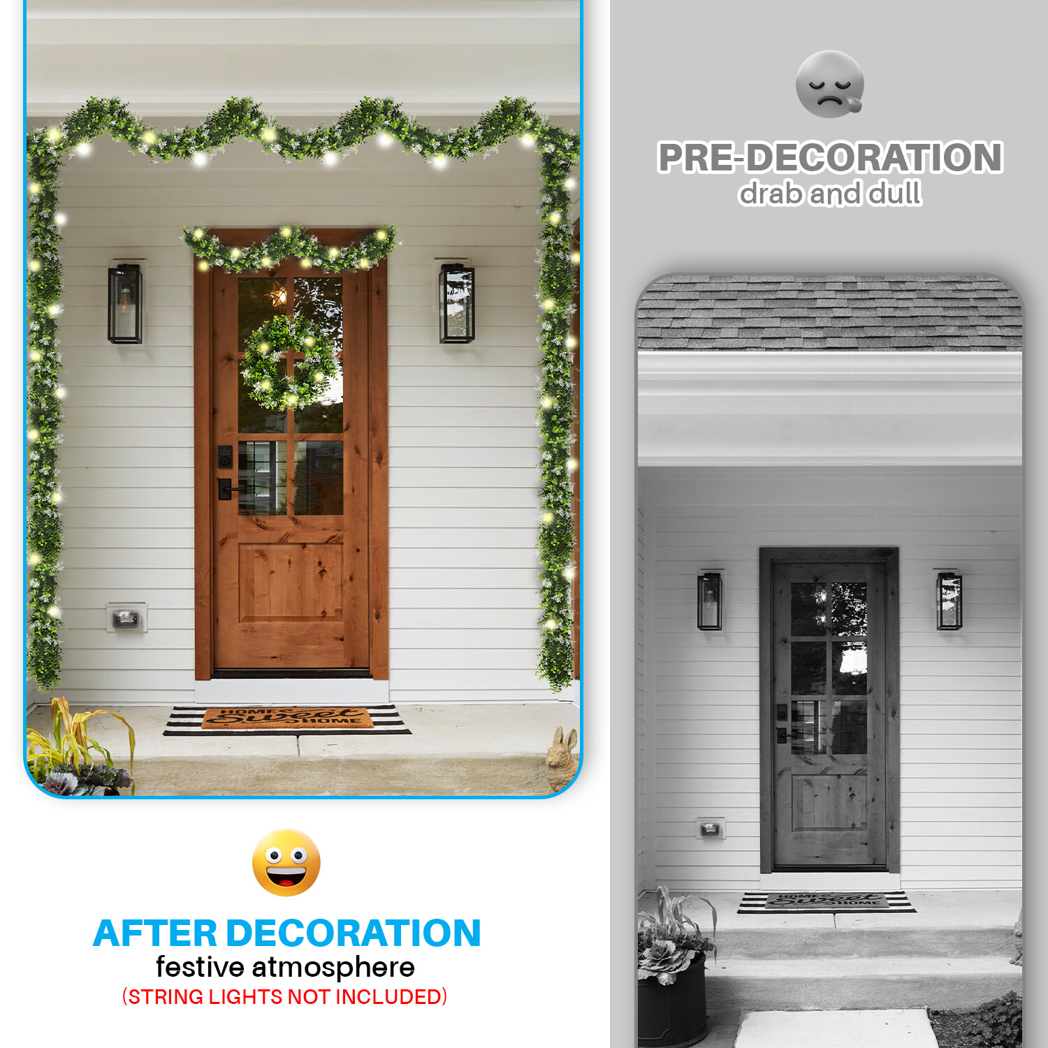 Patio Artificial Hanging Garland Faux Ivy Leaves Plants Vines, Green With White