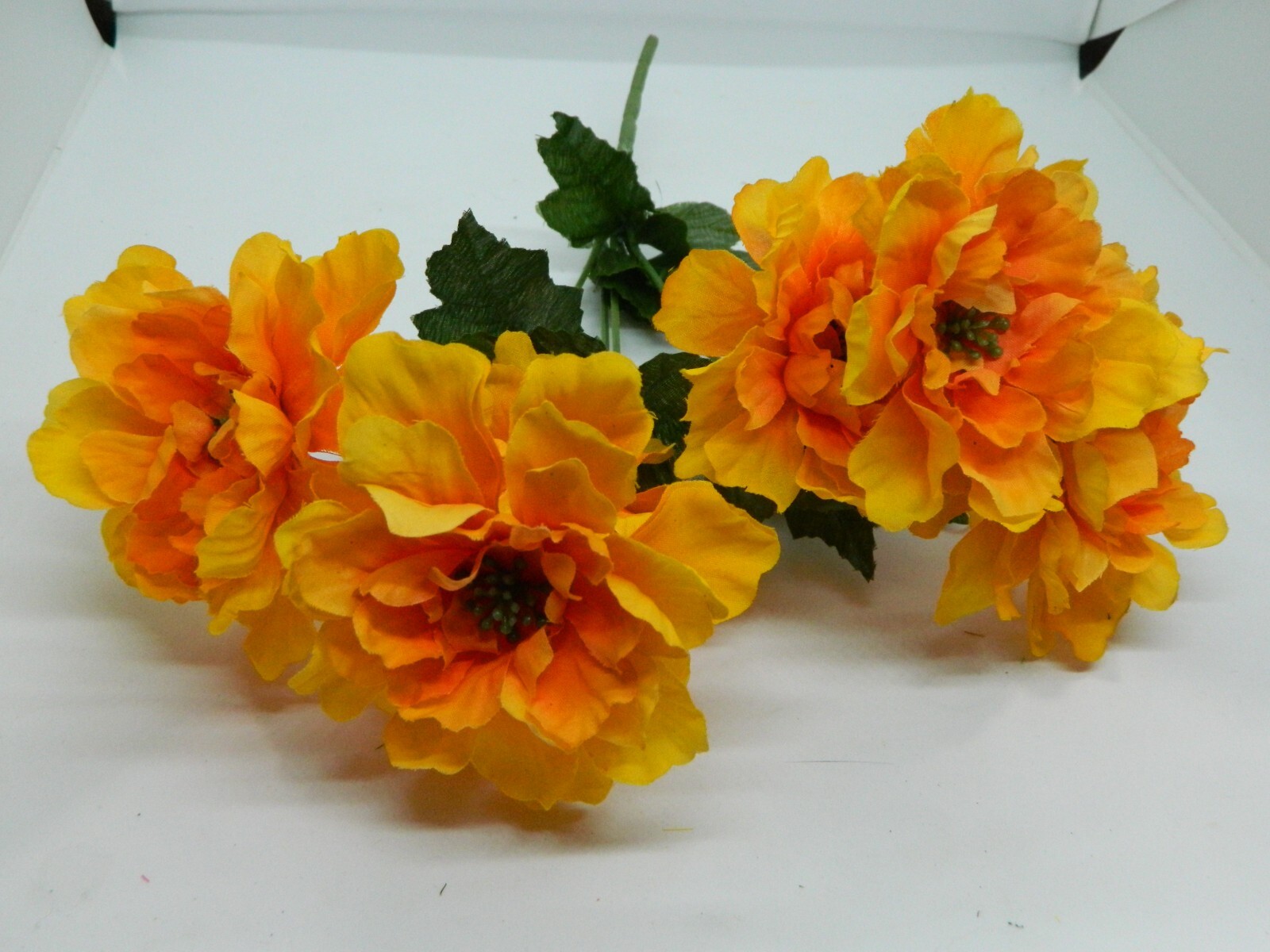 7 Piece Orange & Yellow Faux Flower Bouquet Bunch Mixed Assorted Vintage 13-14″